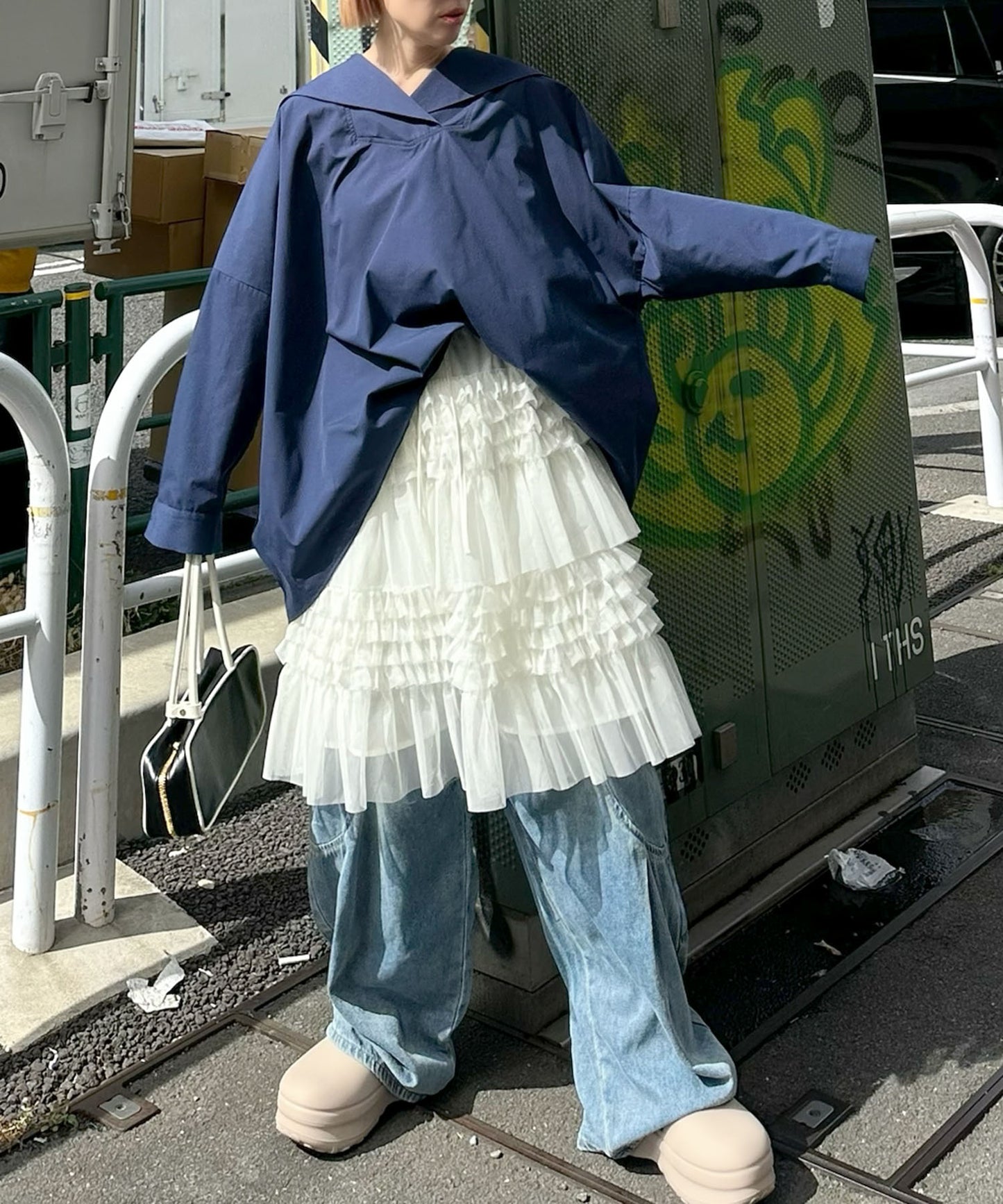 チュール段フリルスカート【アイボリー】