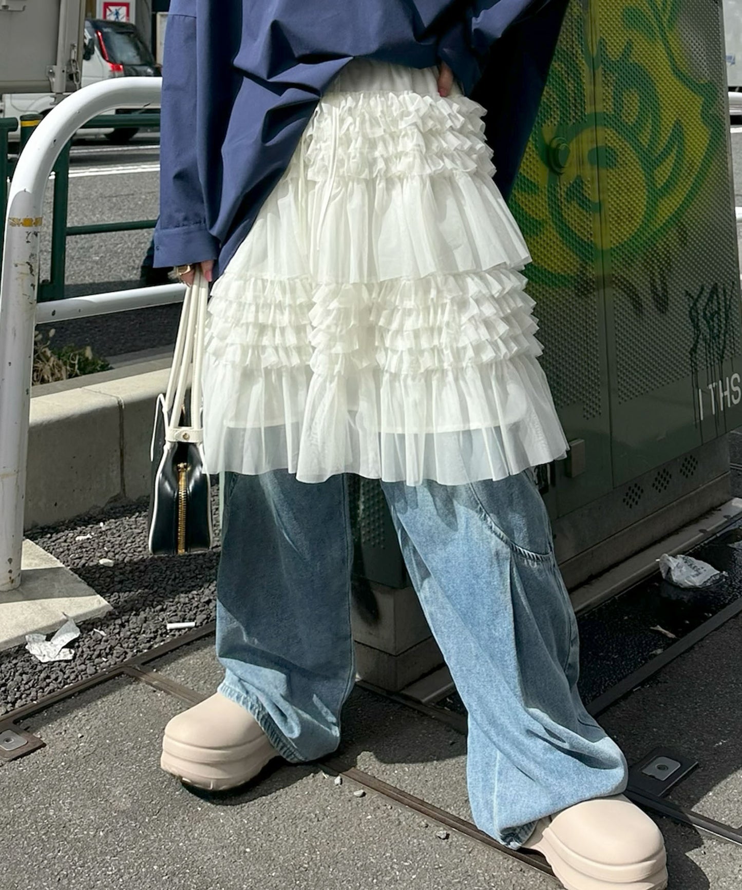 チュール段フリルスカート【アイボリー】
