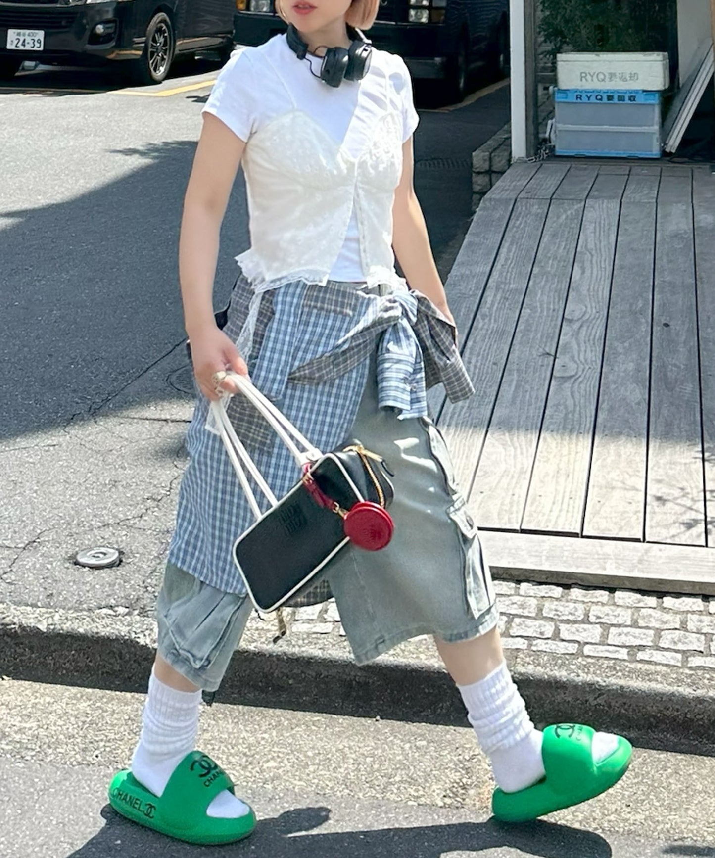 コルセット切替コットンレースキャミ【オフホワイト】