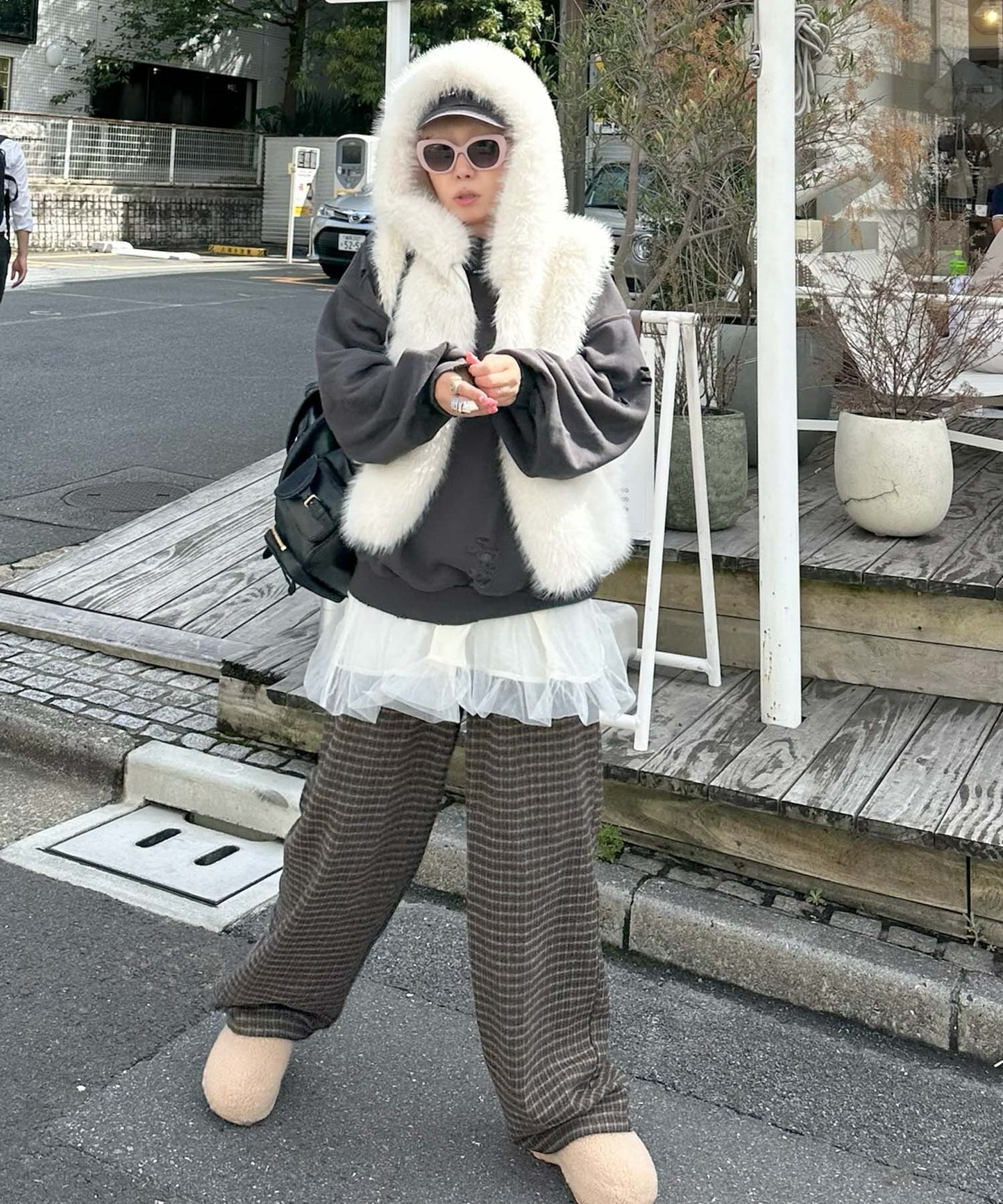 【セットにもなる！】チェック太パンツ【ブラウン】