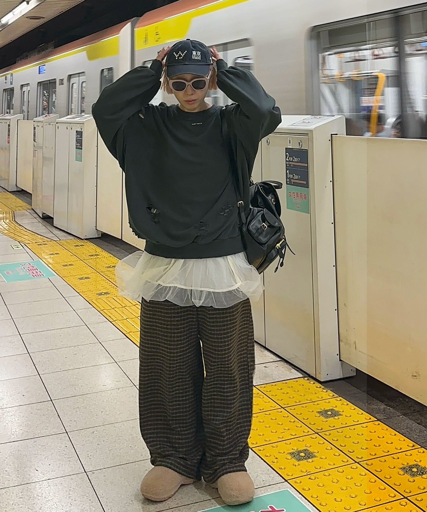 【セットにもなる！】チェック太パンツ【ブラウン】