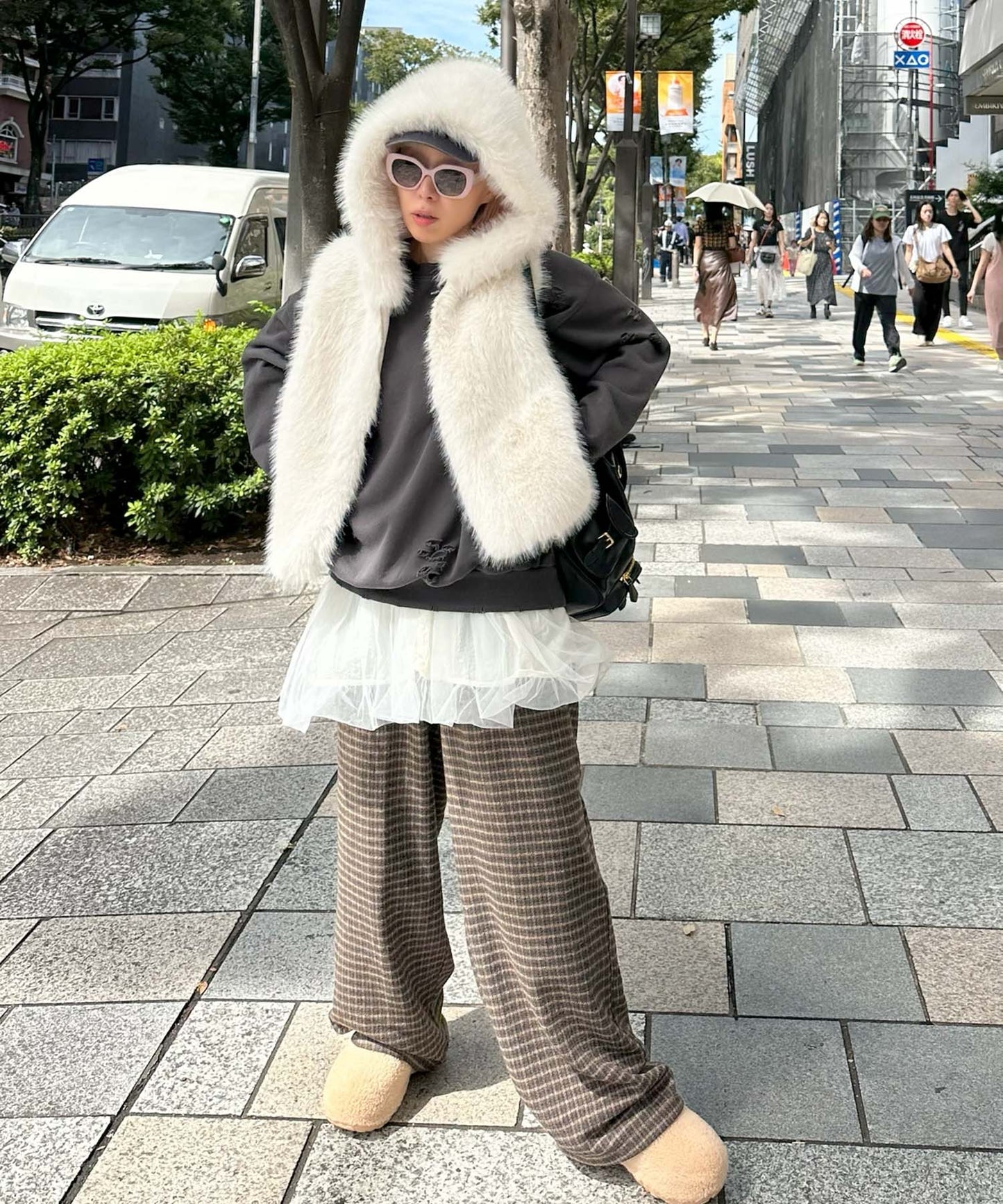 【セットにもなる！】チェック太パンツ【ブラウン】