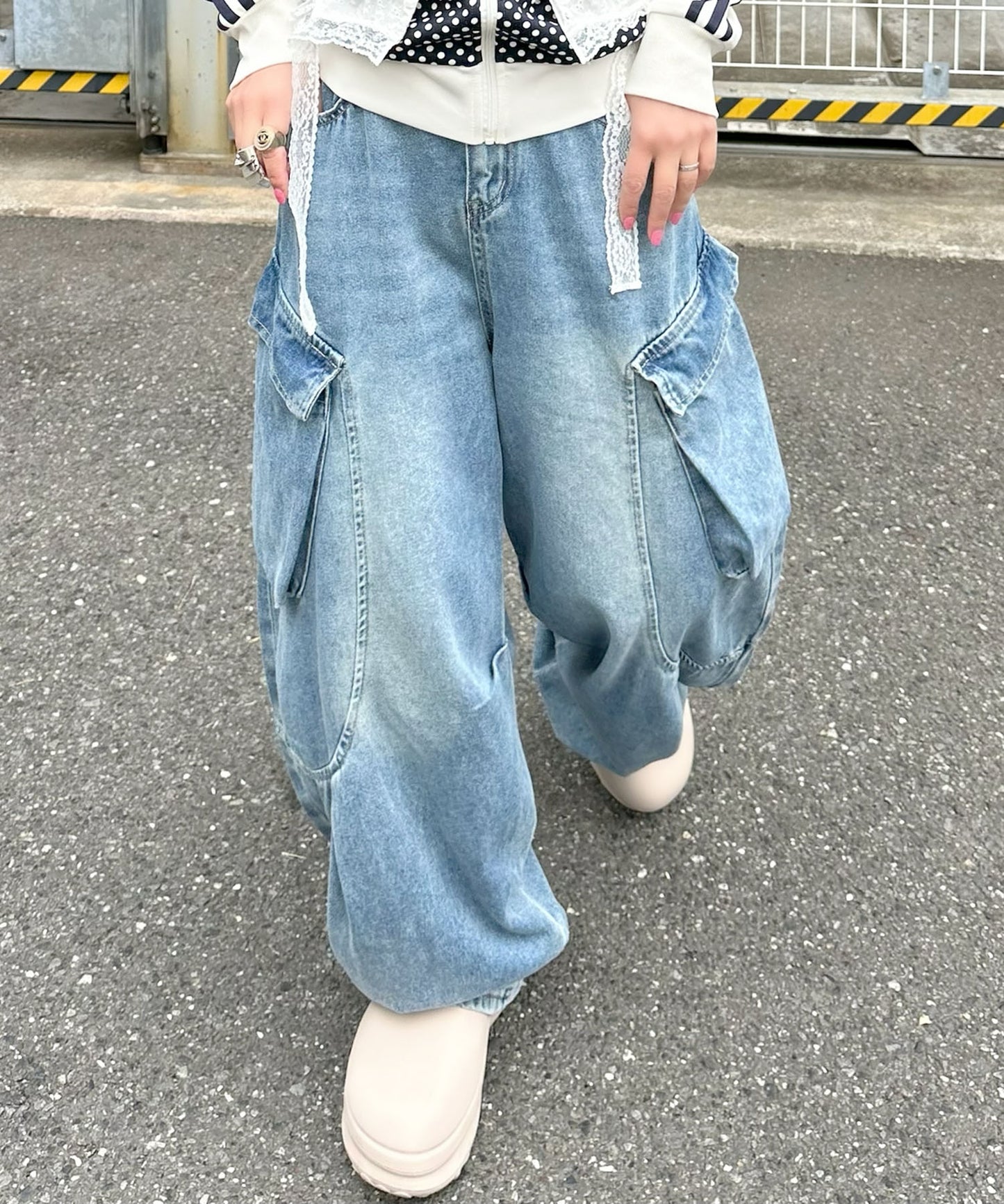 BIGポケカーブデニムパンツ【ブルー】