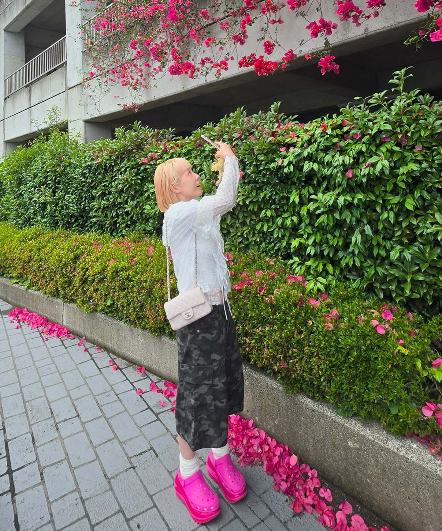 パターンメッシュのロンTキャミセット【オフホワイト】