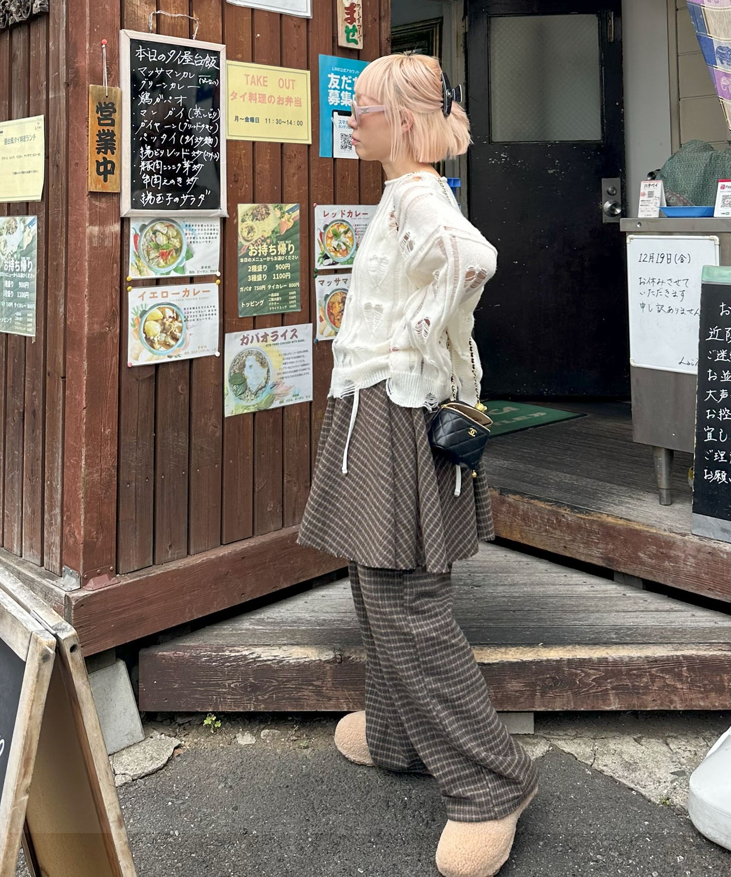 【セットにもなる！】チェック太パンツ【ブラウン】