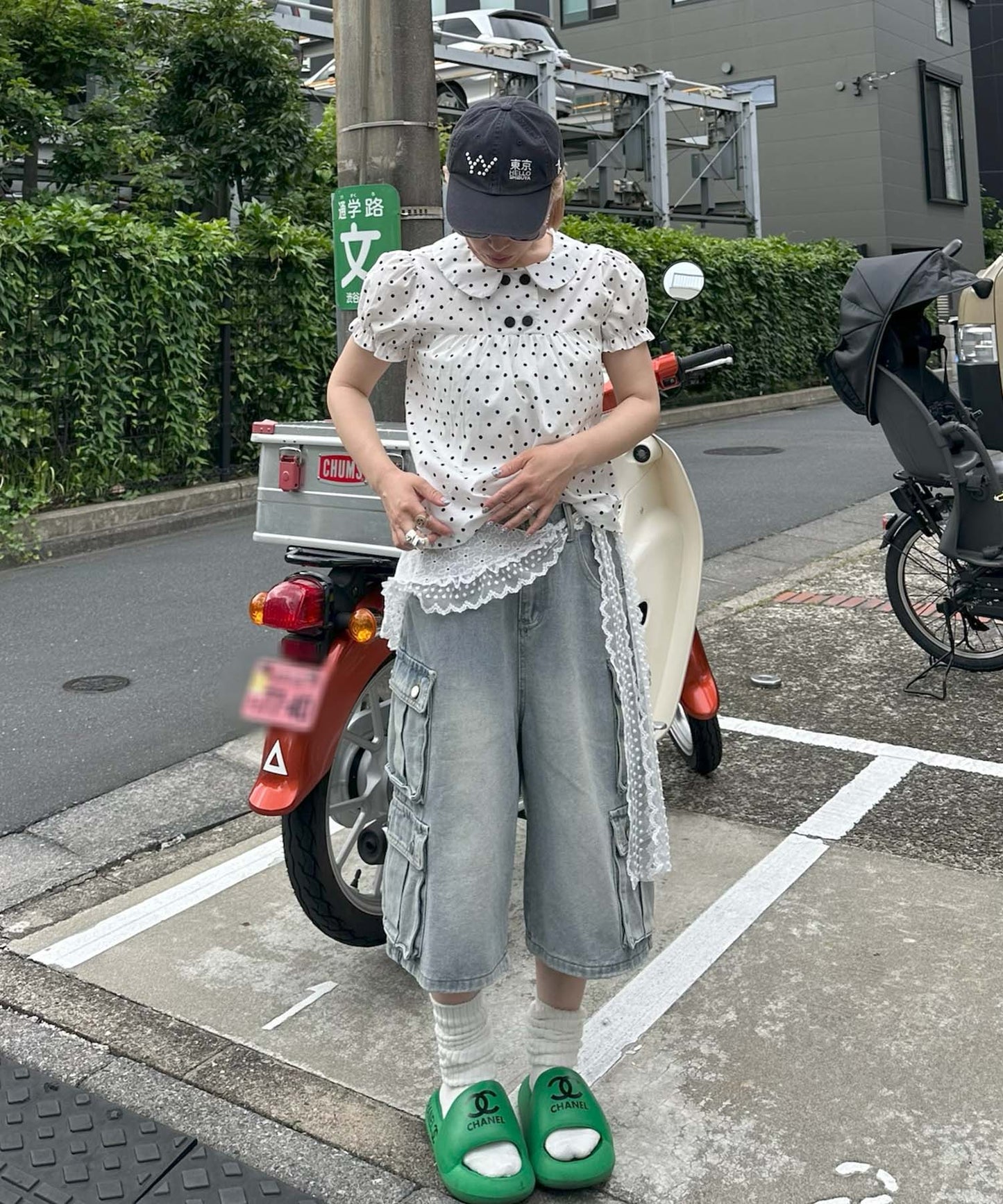 ポケいっぱいデニムハーパン【サックスブルー】