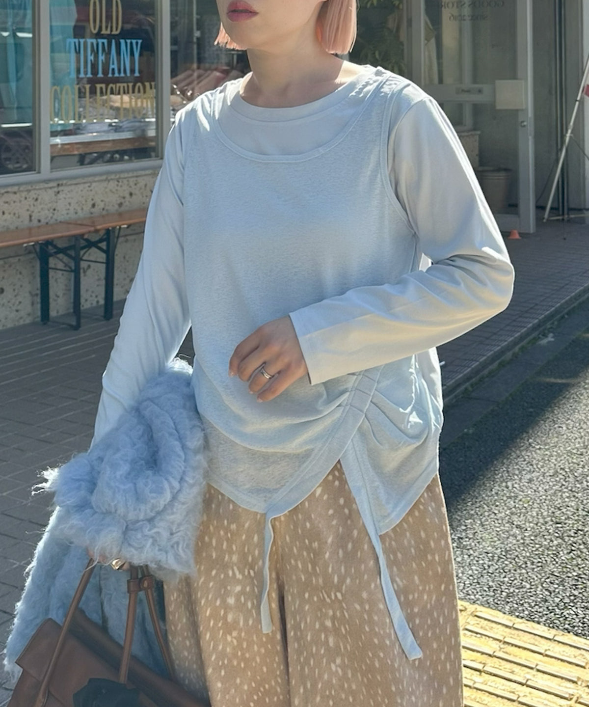 レイヤード完成してますトップス【サックスブルー】