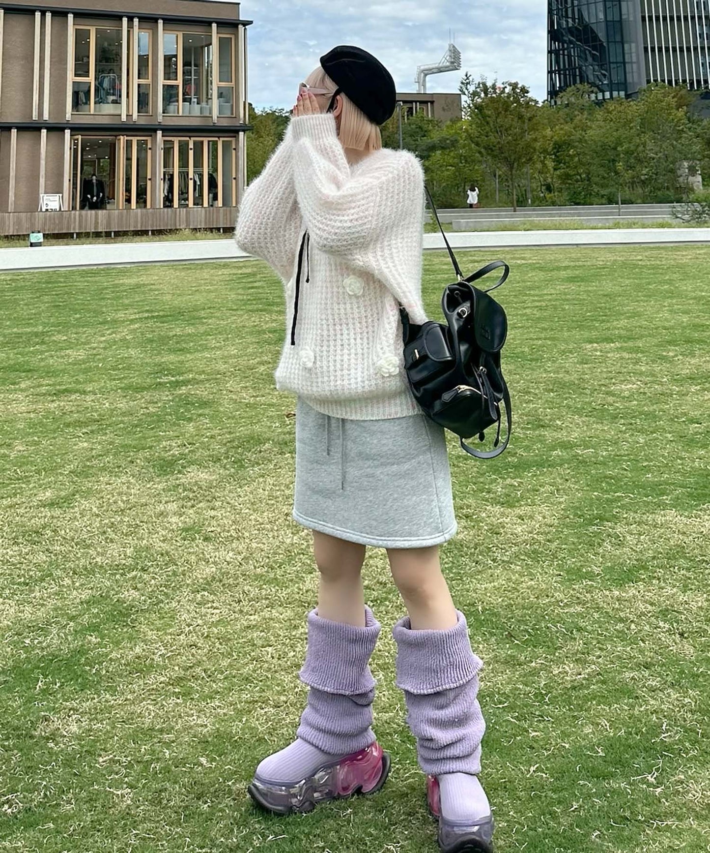 お花モチーフニット【ピンク】