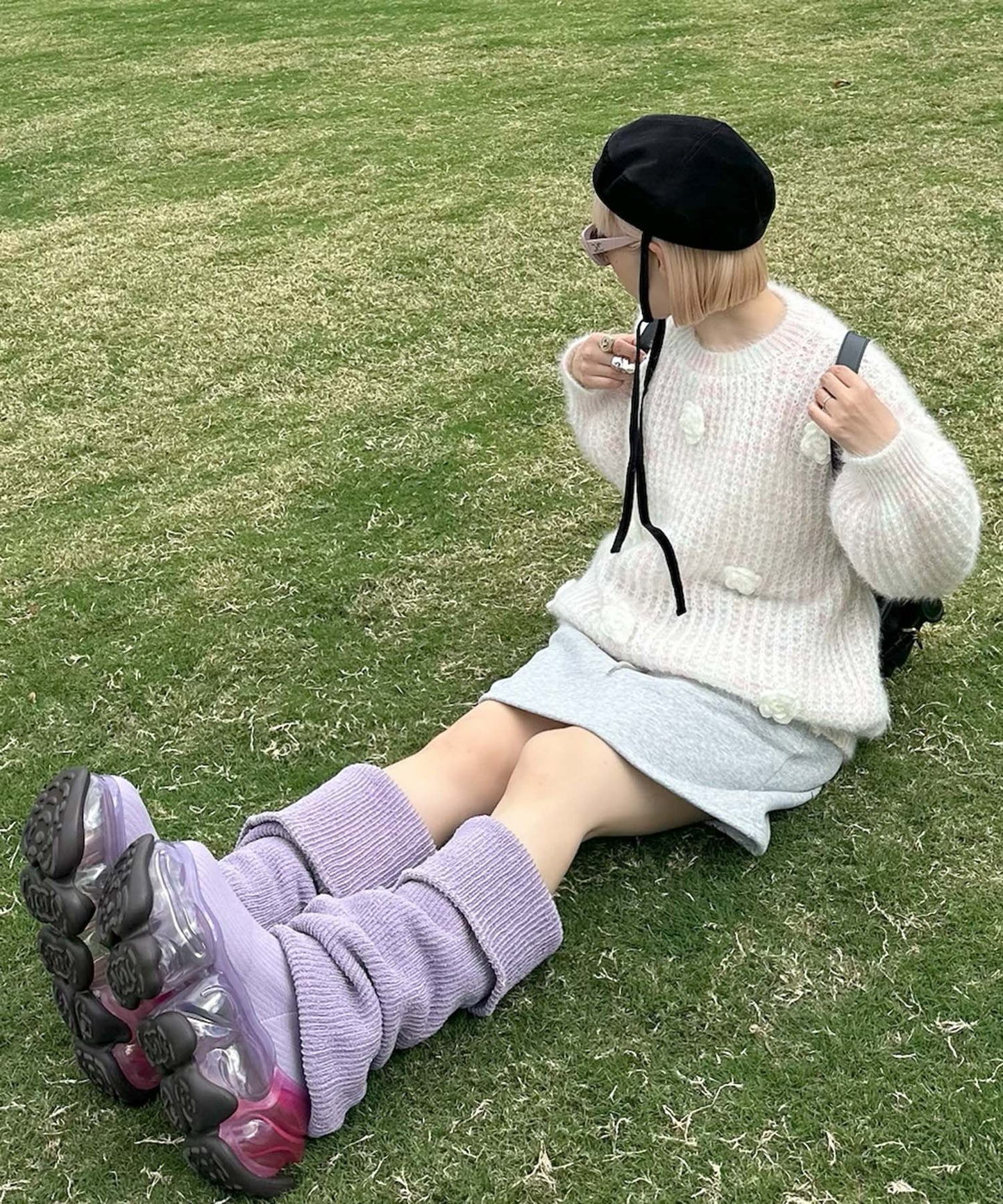 お花モチーフニット【ピンク】