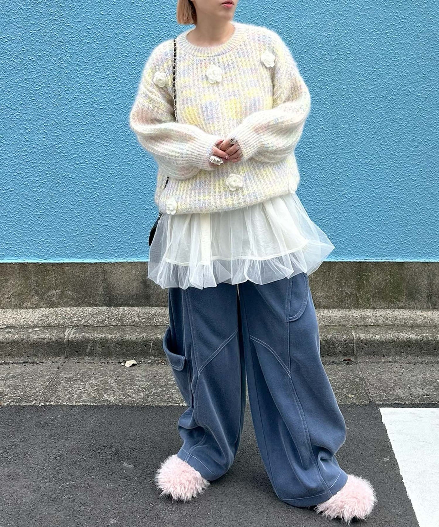 お花モチーフニット【イエロー】