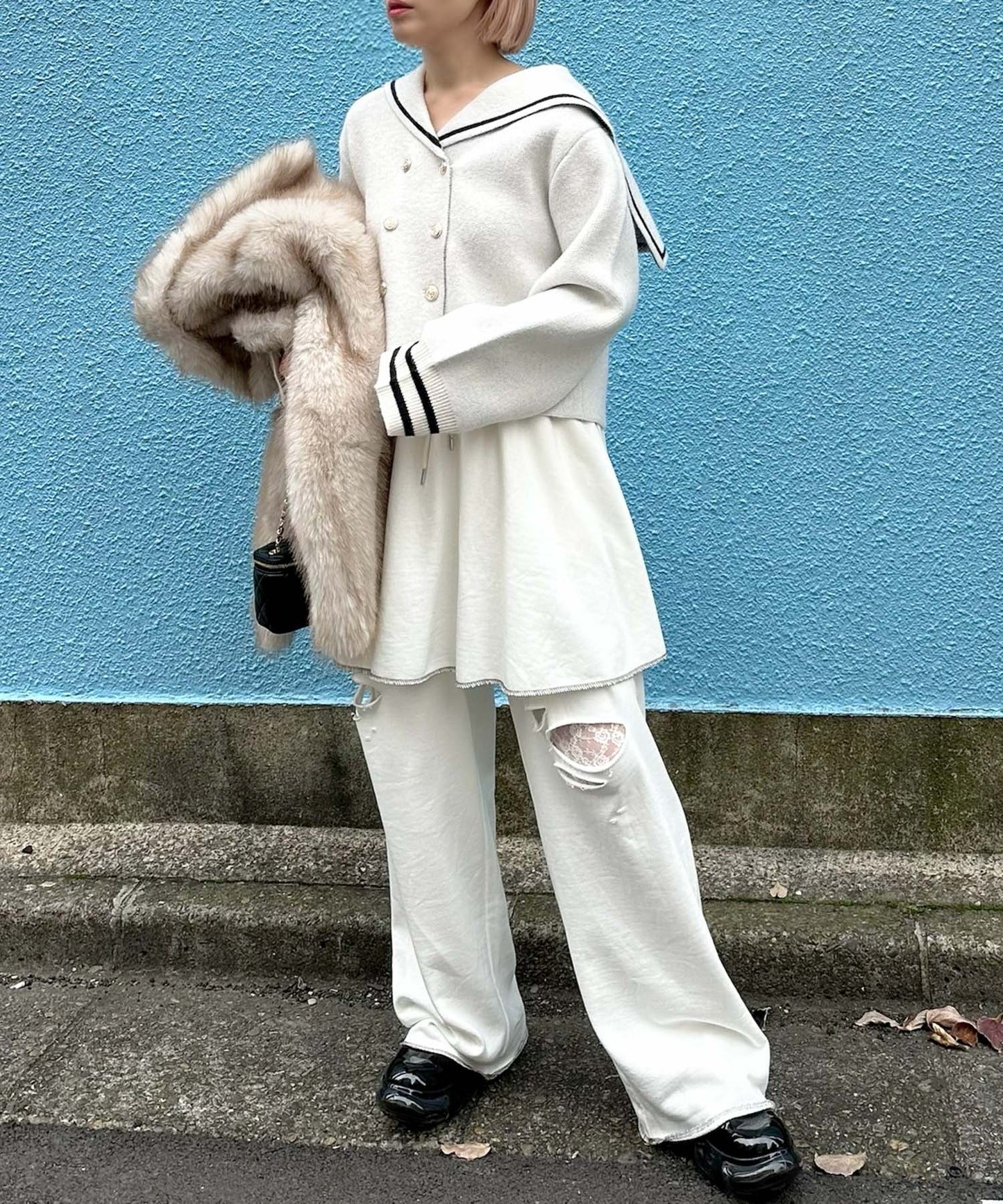 ダメージスウェパンとフレアスカートのセット【オフホワイト】