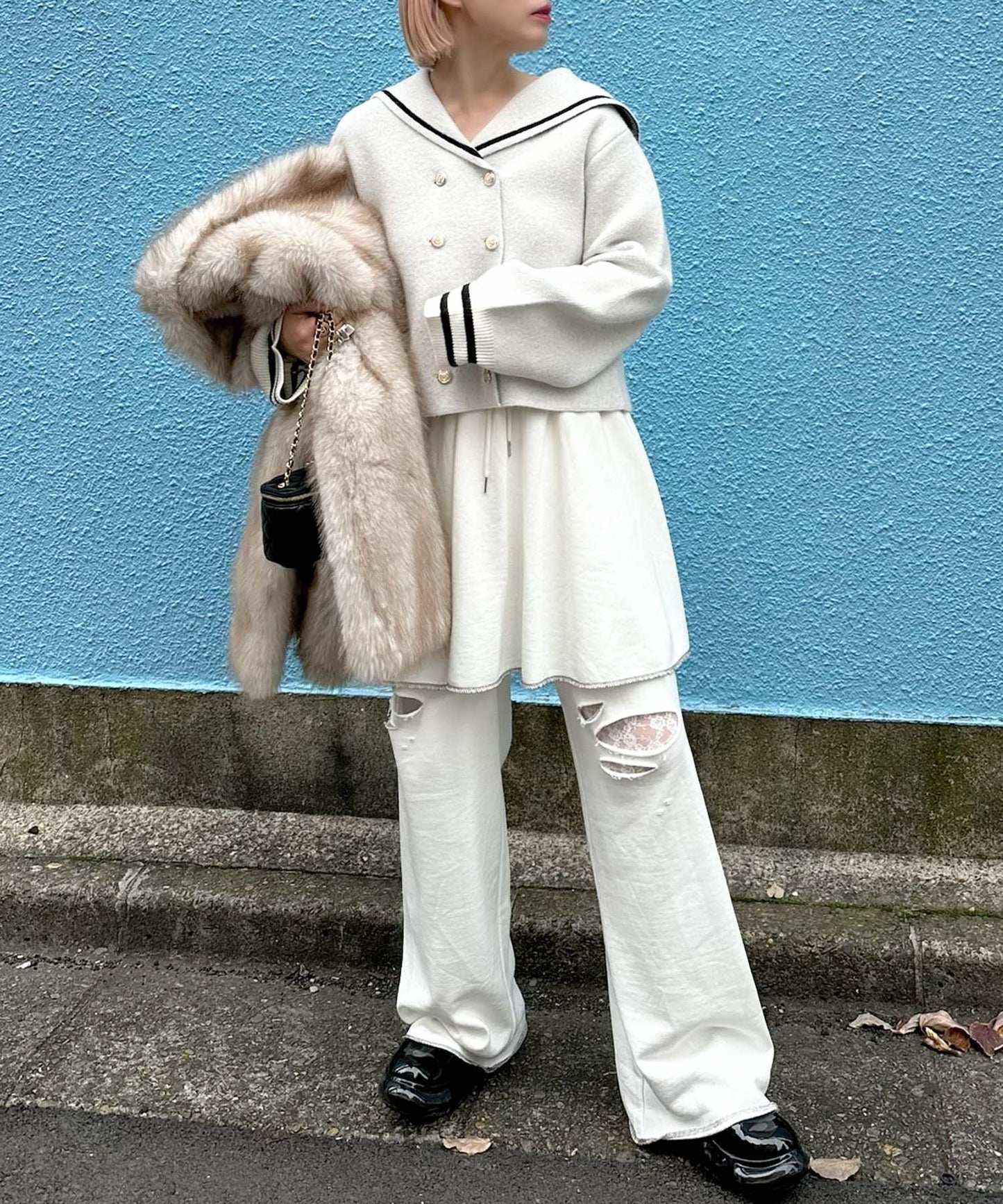 ダメージスウェパンとフレアスカートのセット【オフホワイト】