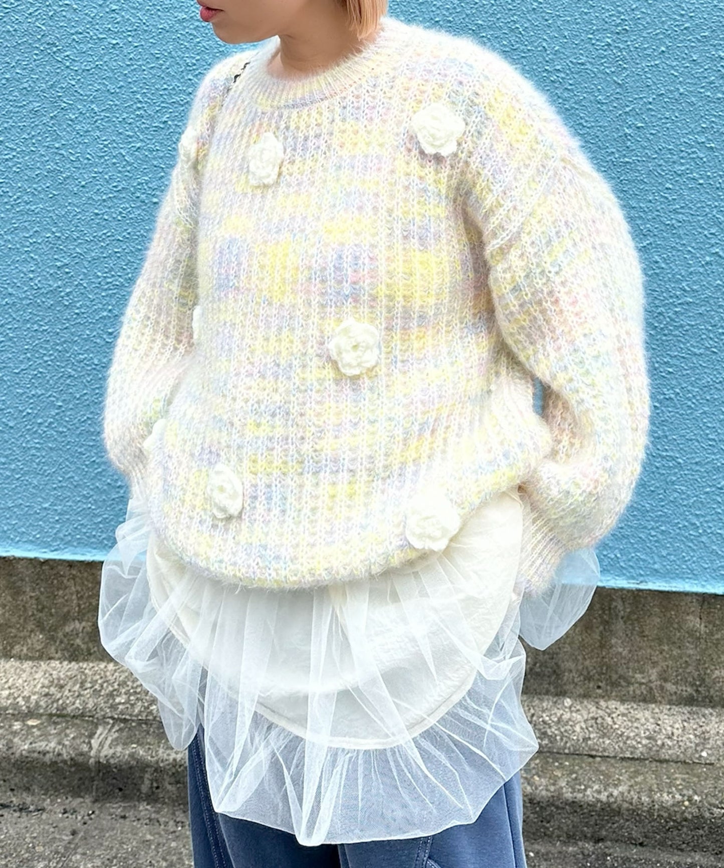 お花モチーフニット【イエロー】