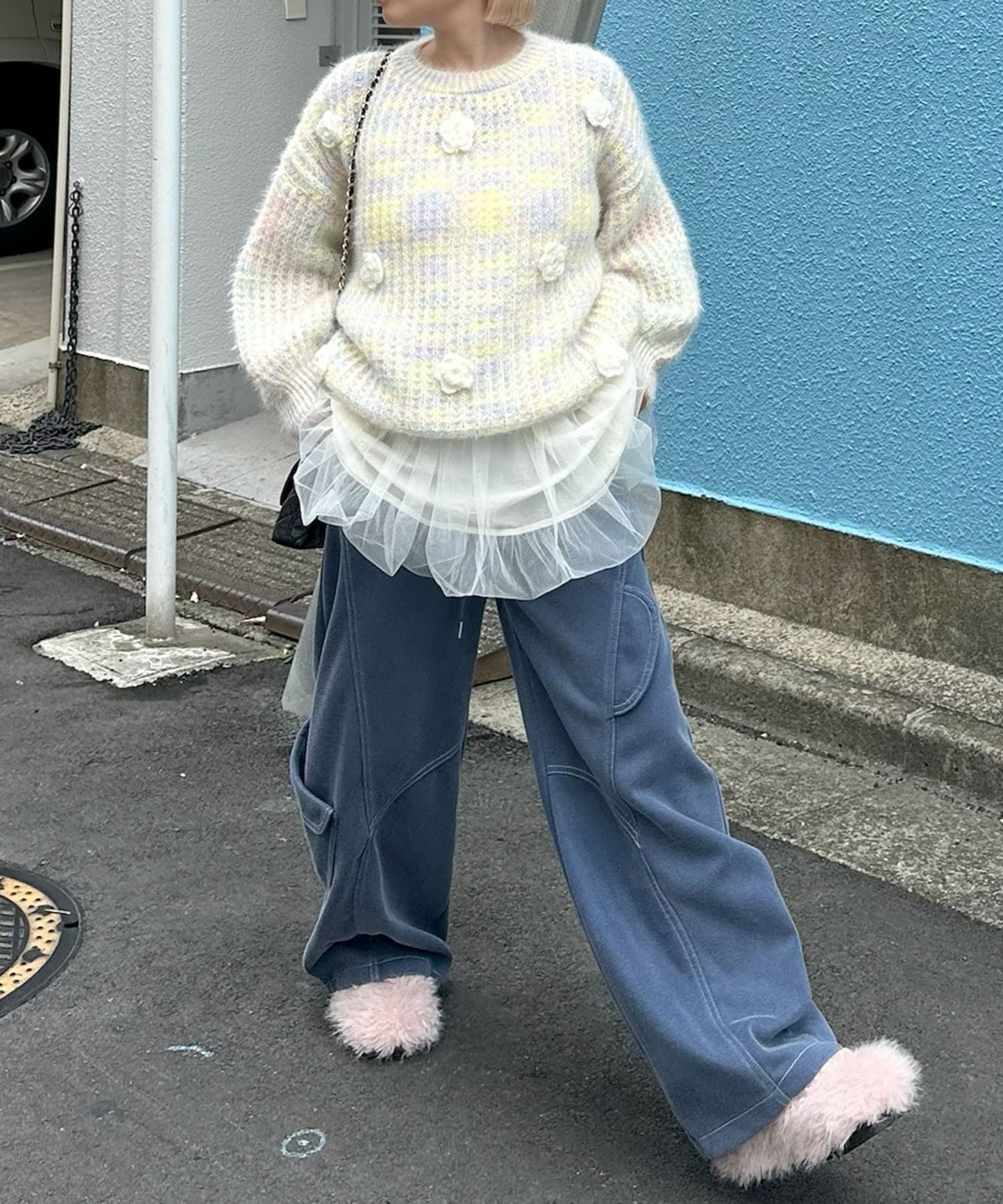 お花モチーフニット【イエロー】