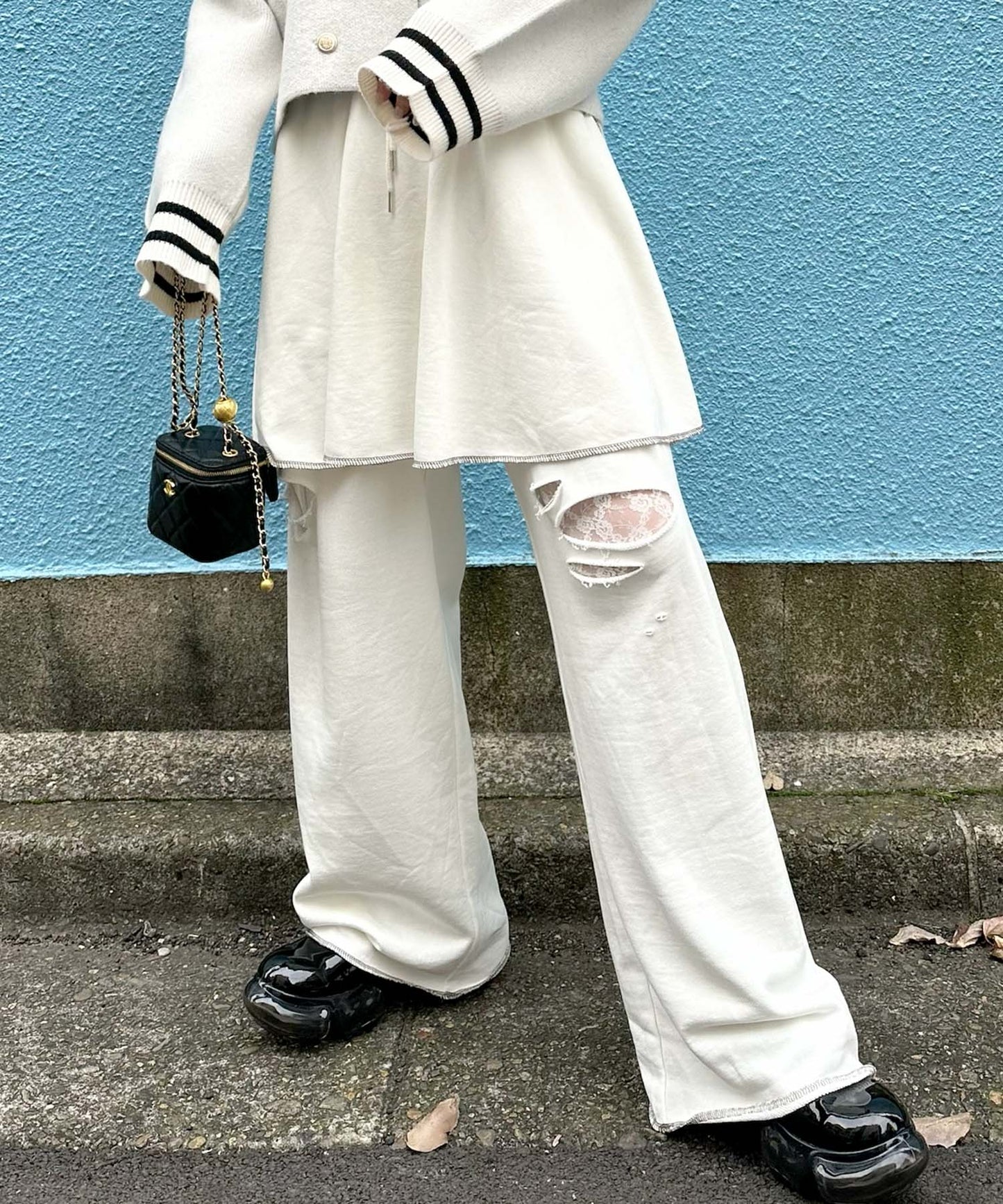 ダメージスウェパンとフレアスカートのセット【オフホワイト】