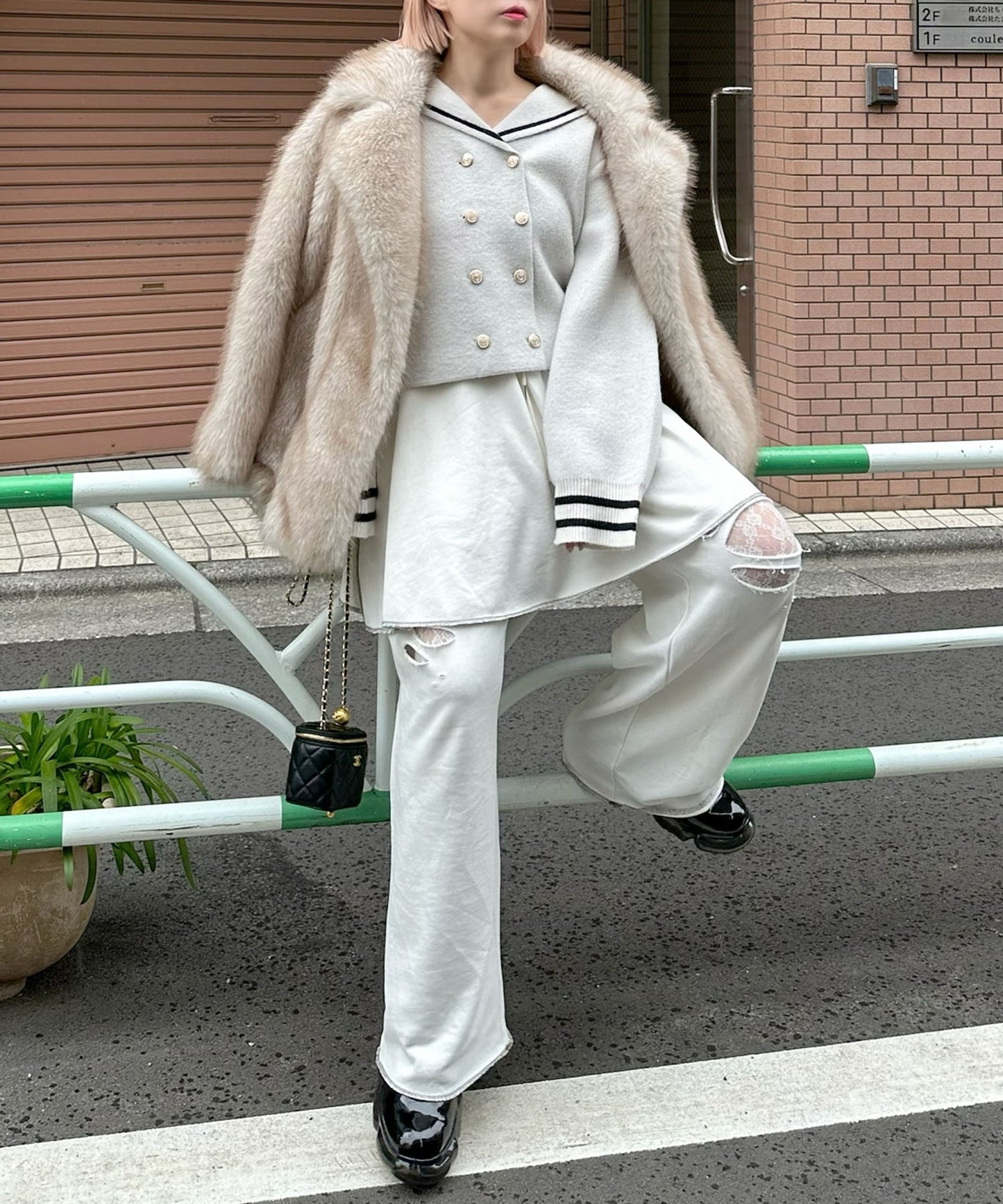 ダメージスウェパンとフレアスカートのセット【オフホワイト】