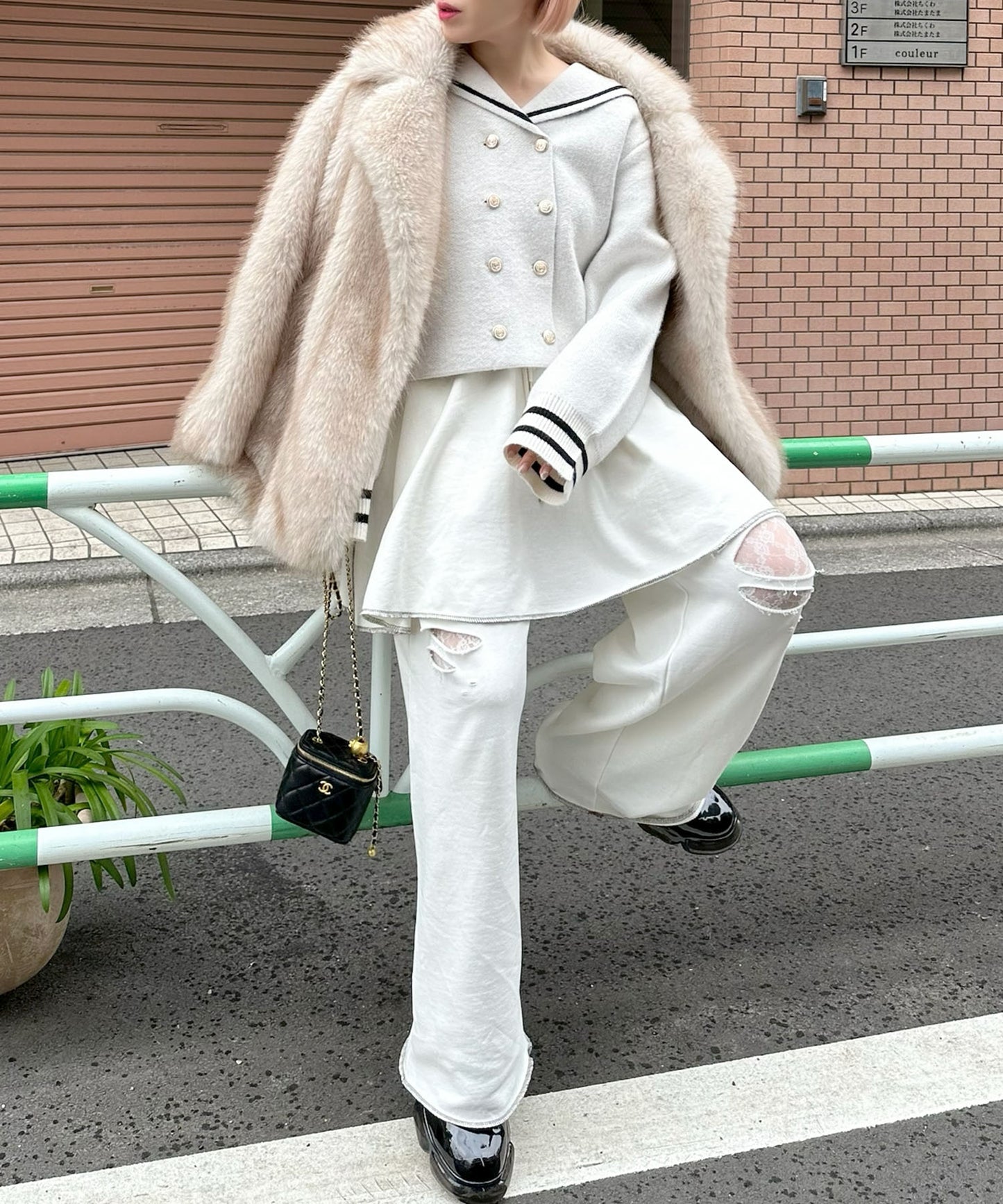 ダメージスウェパンとフレアスカートのセット【オフホワイト】