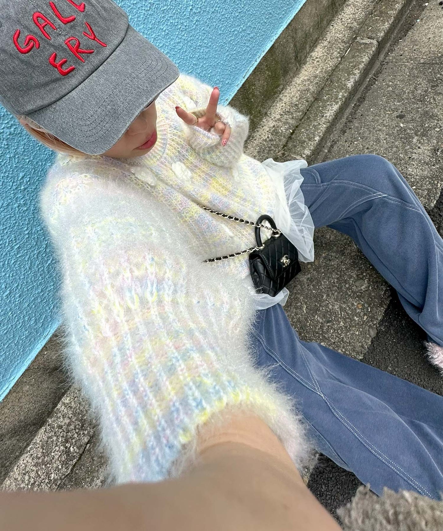 お花モチーフニット【イエロー】