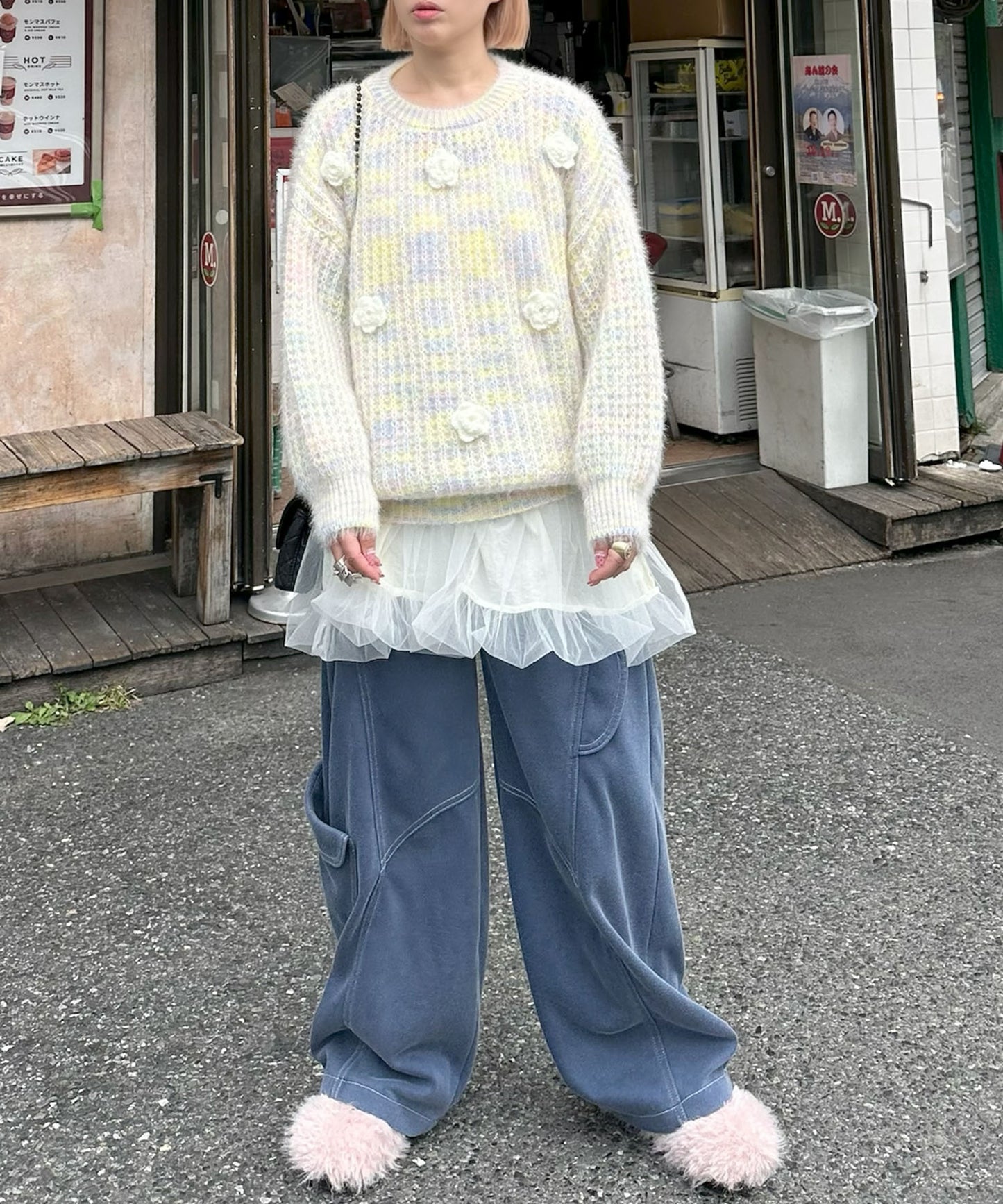 お花モチーフニット【イエロー】