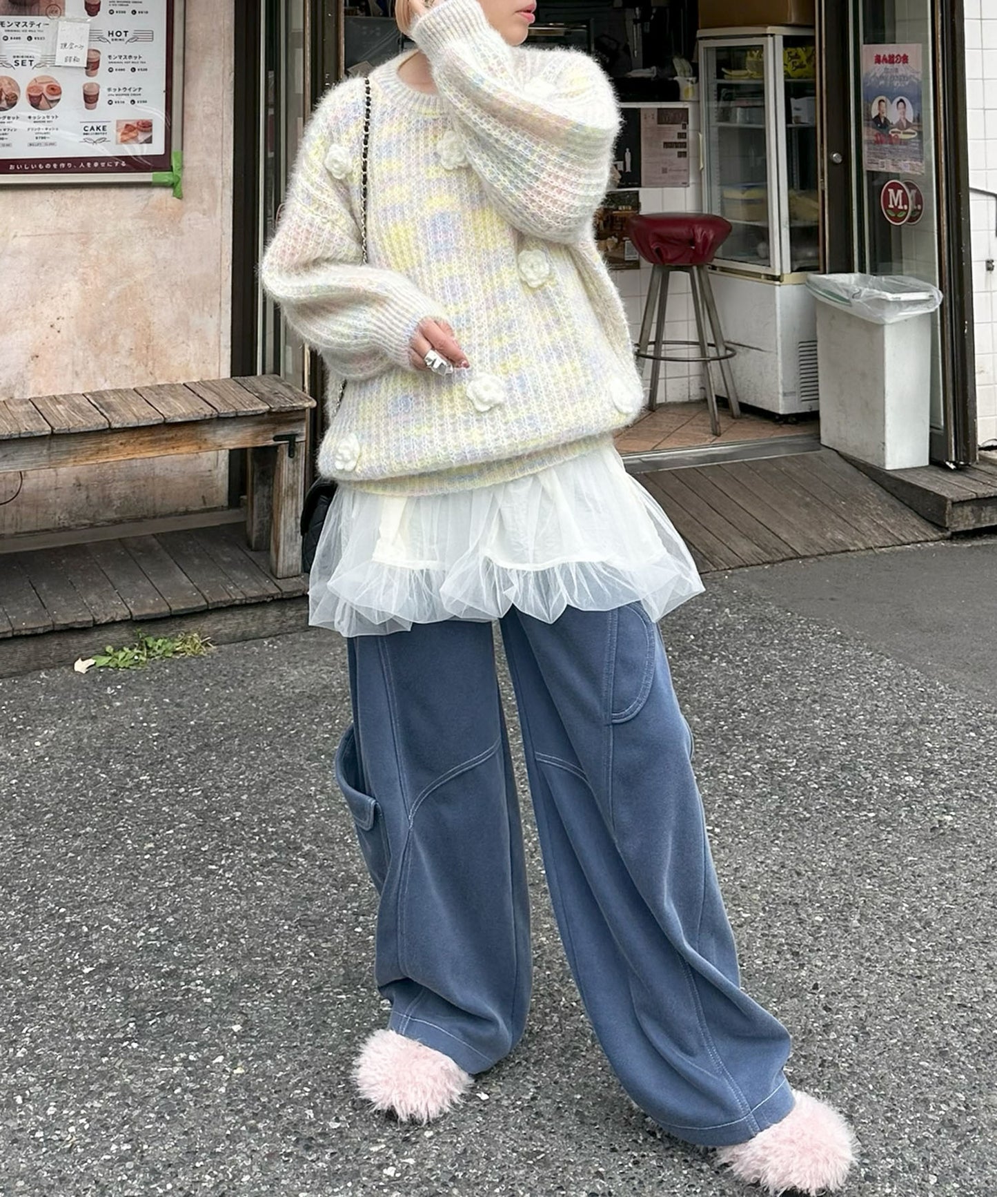 お花モチーフニット【イエロー】