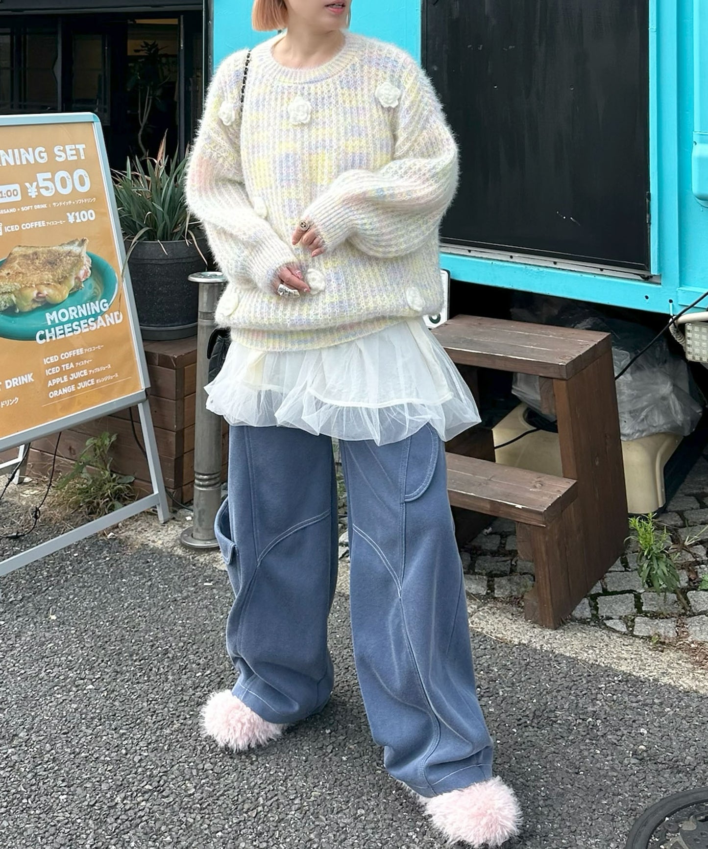 お花モチーフニット【イエロー】
