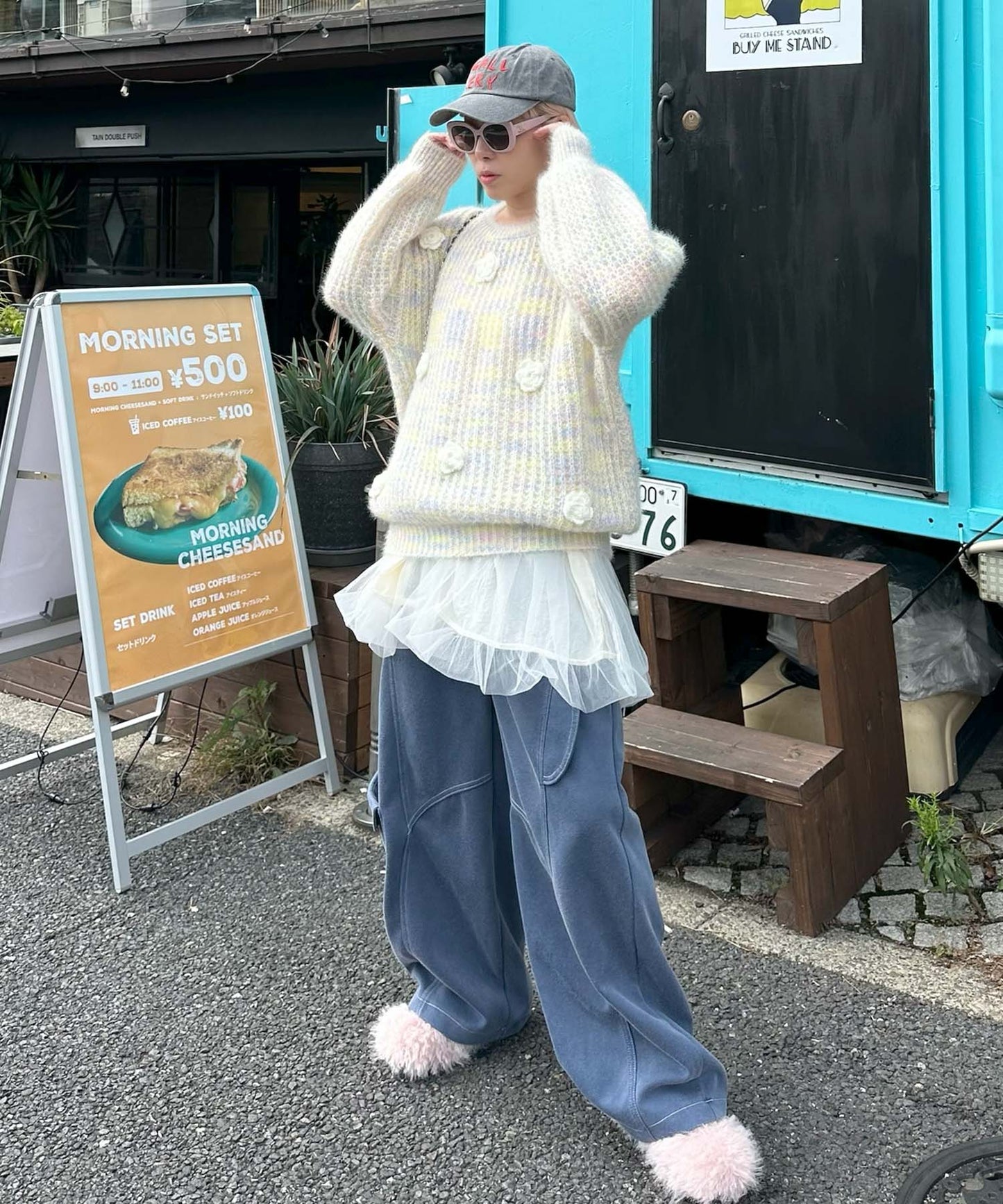お花モチーフニット【イエロー】