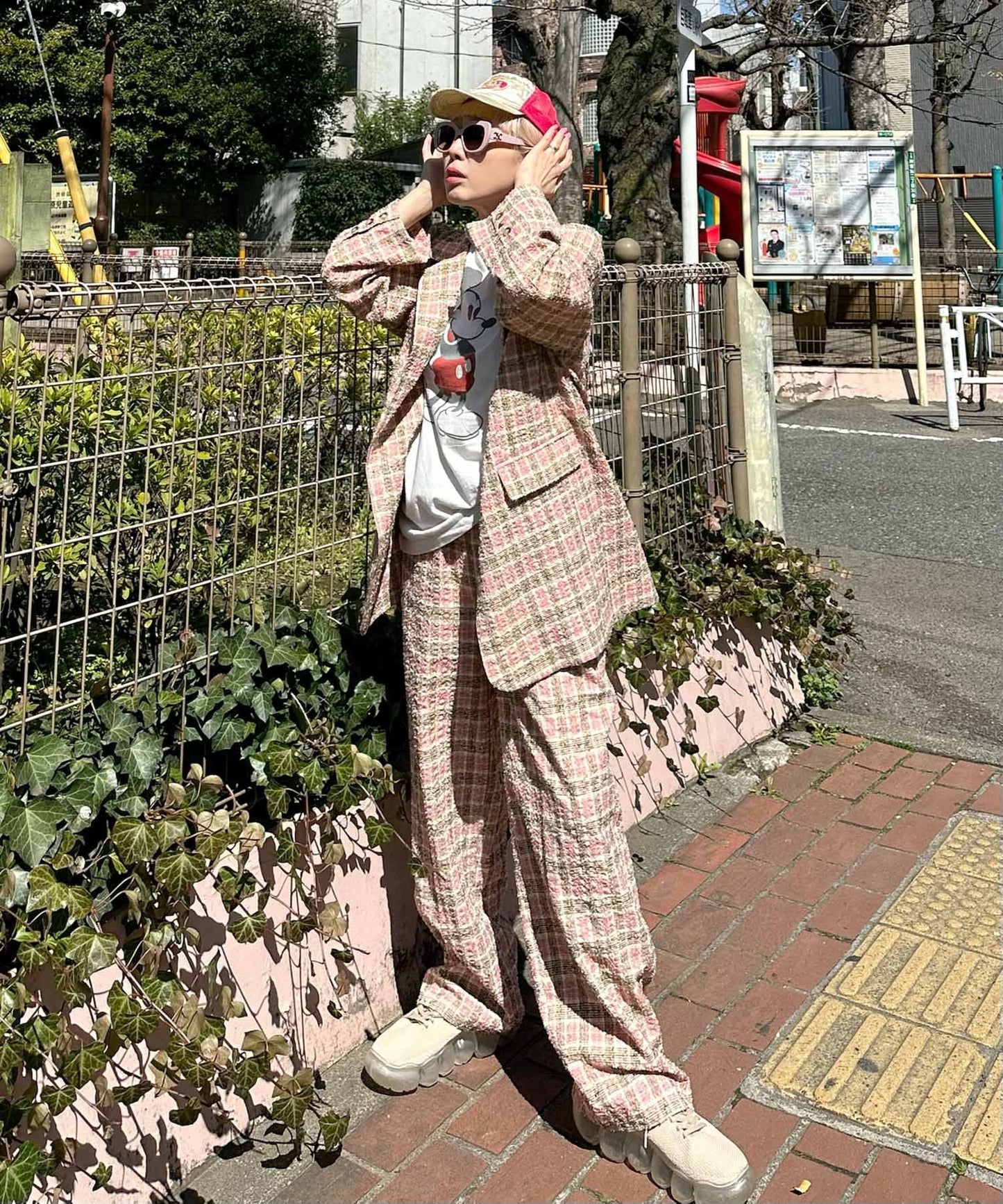 【セットアップで着られる】チェックシャツジャケット【ピンク】