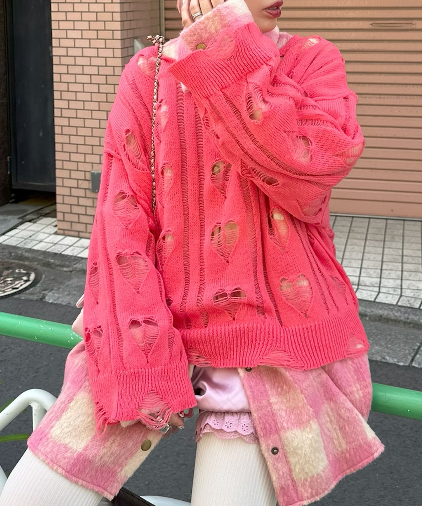 【リバイバル】ハートダメージニット【ピンク】