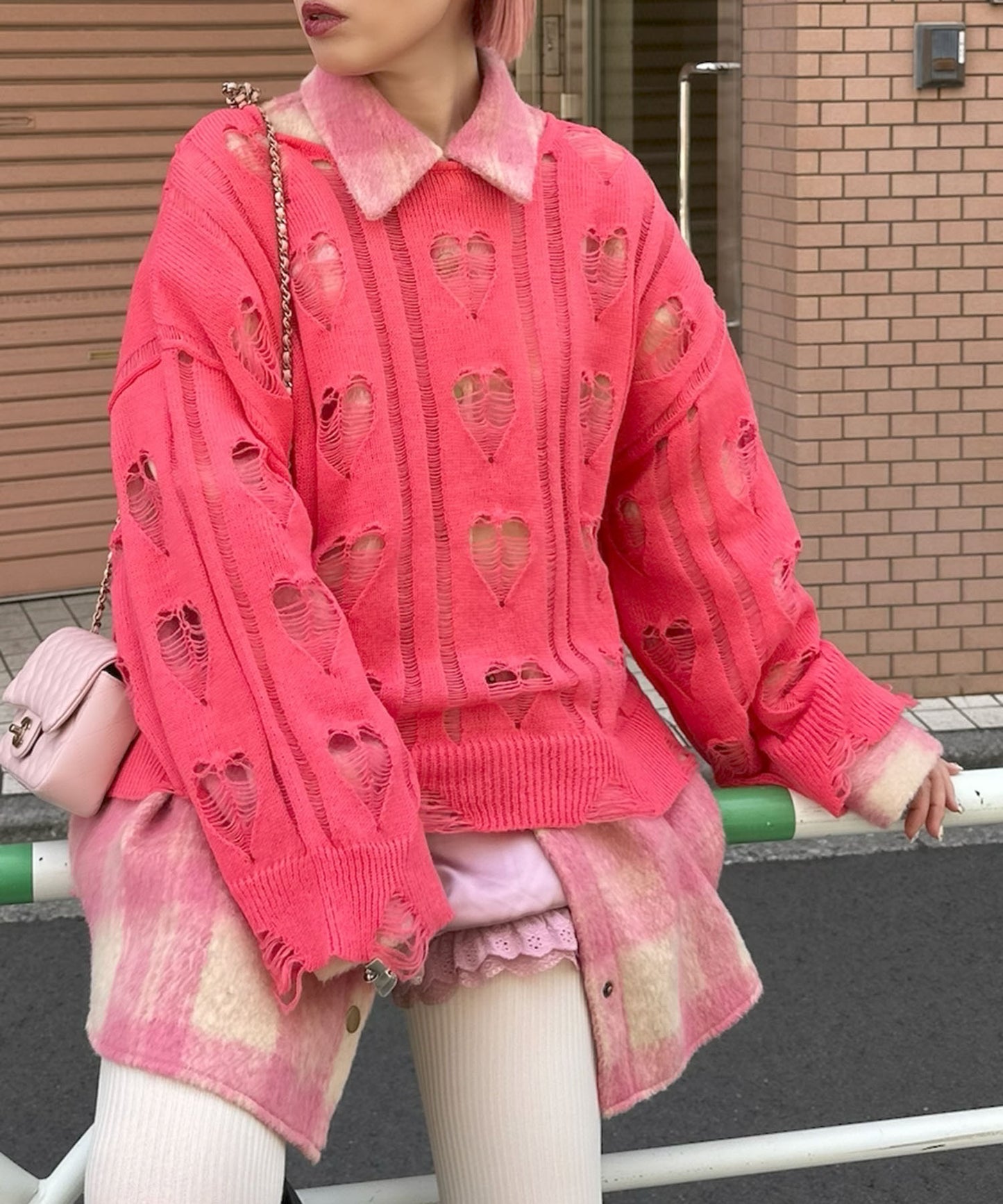 【リバイバル】ハートダメージニット【ピンク】