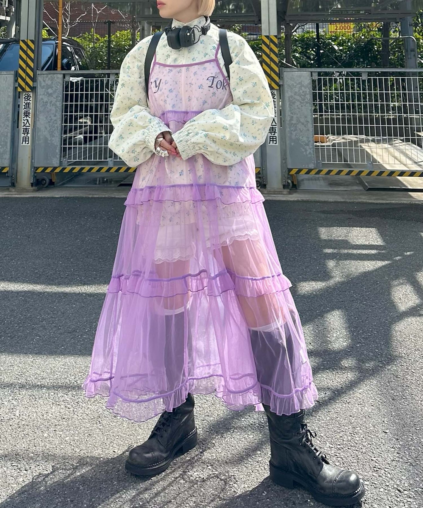 フリルティアードキャミワンピ【ラベンダー】