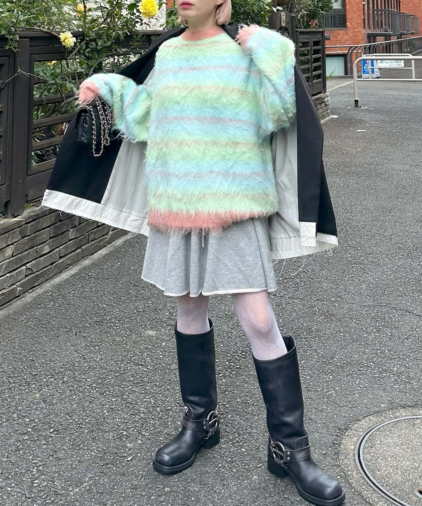 ふっさふさシャギーボーダーニット【ミント】