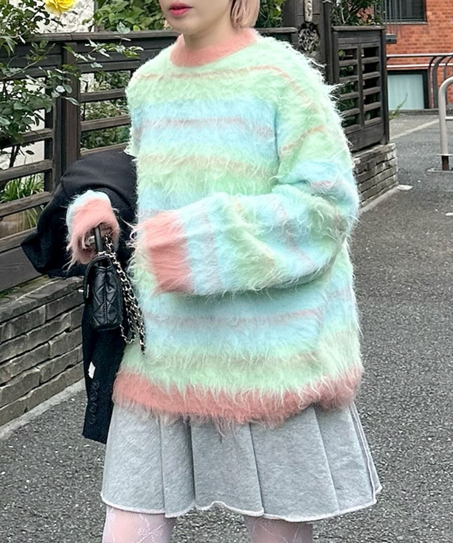 ふっさふさシャギーボーダーニット【ミント】