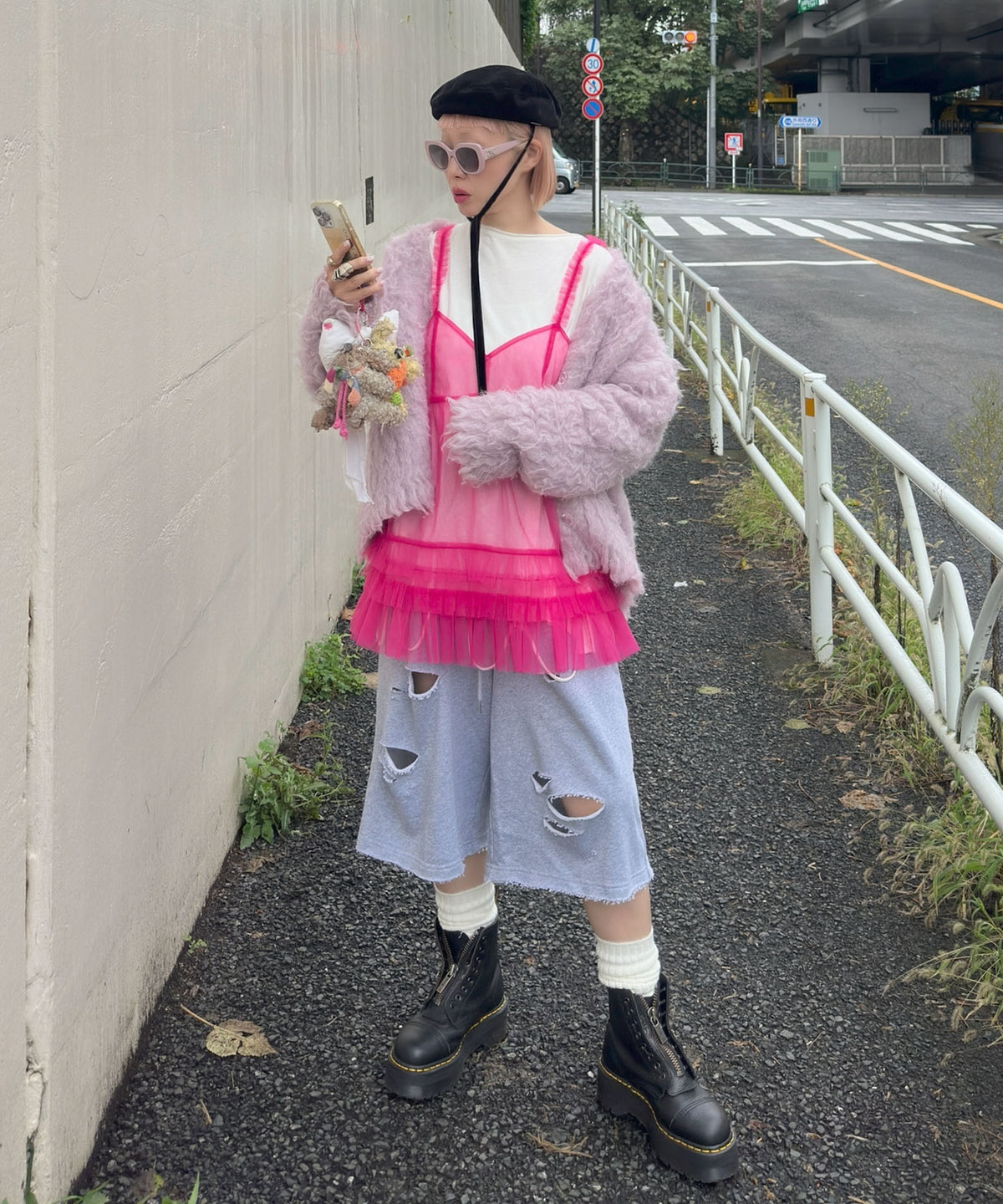 レイヤードが楽しいフリフリチュールキャミ【ピンク】
