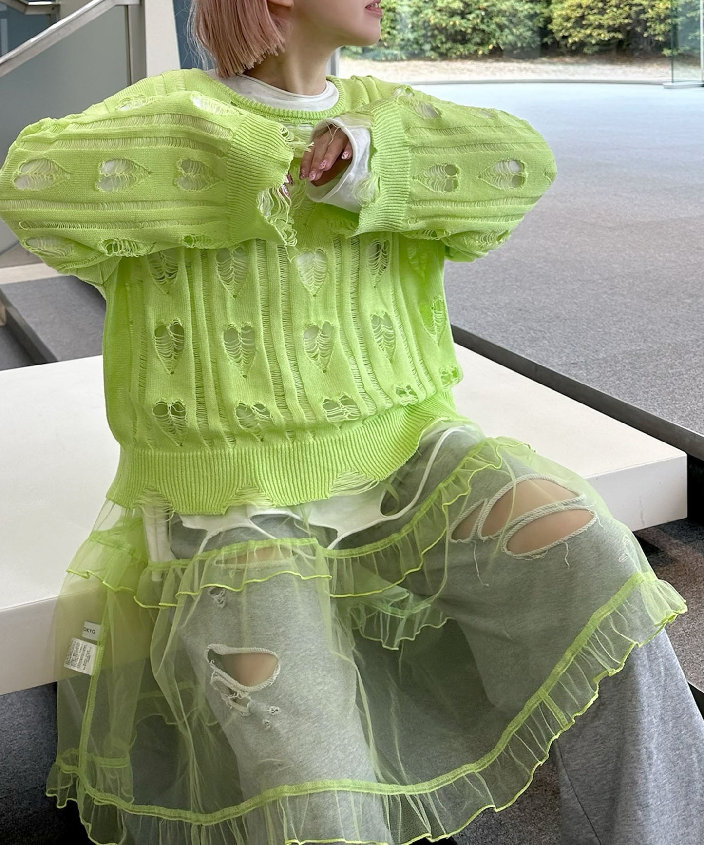 ハートダメージニットのnew【ライム】