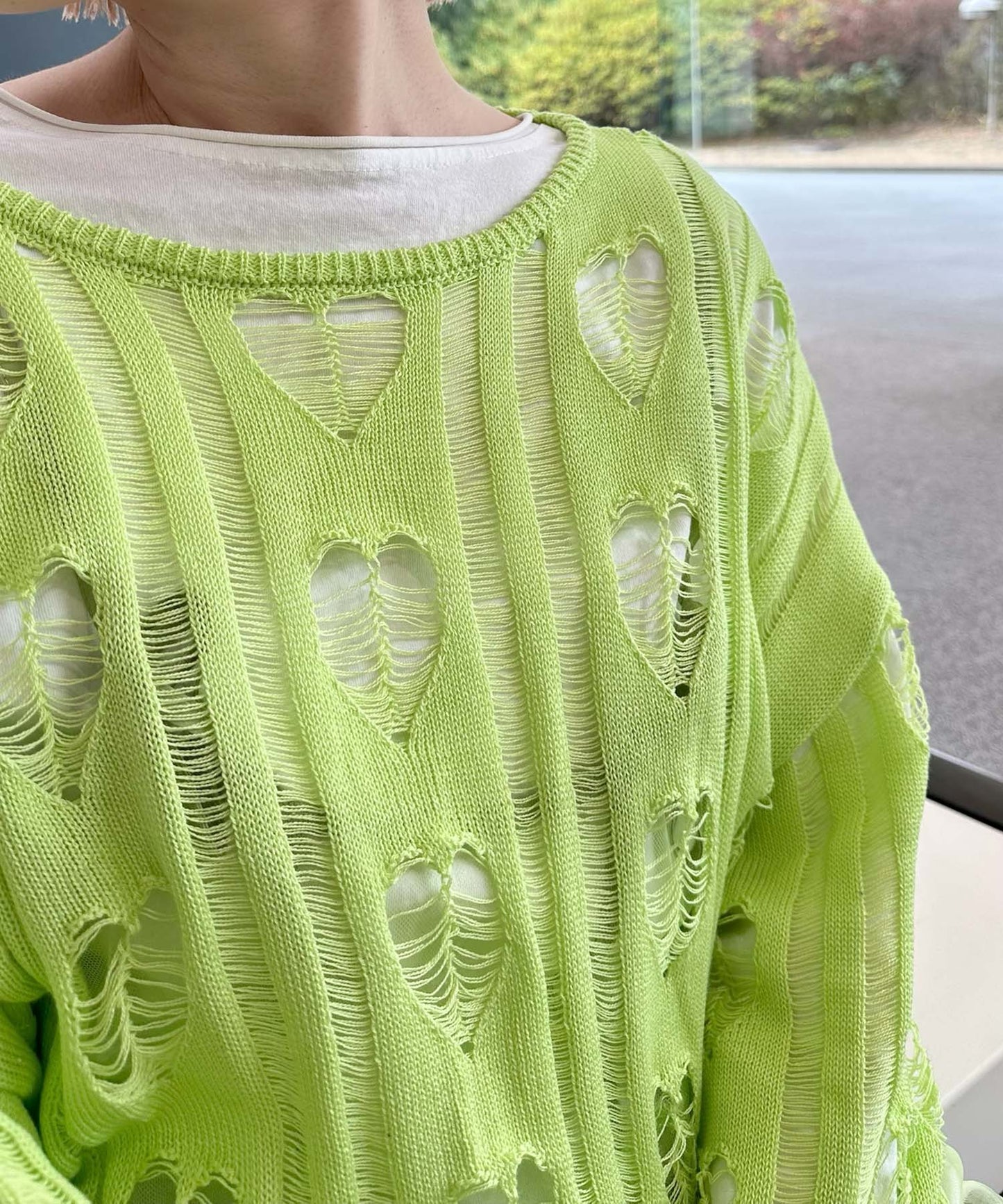 ハートダメージニットのnew【ライム】