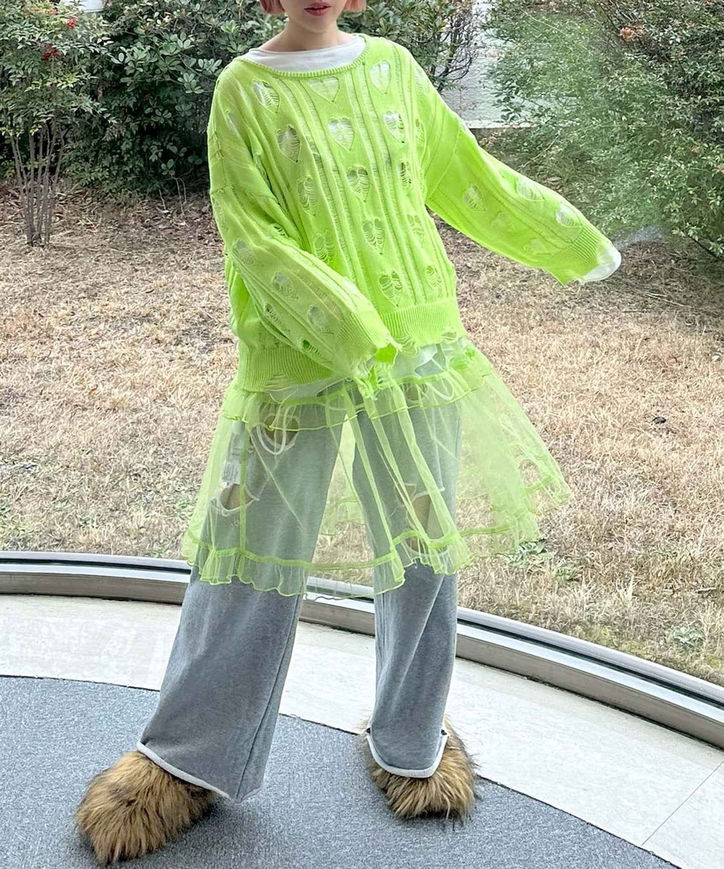 フリルティアードキャミワンピミニ【ライム】