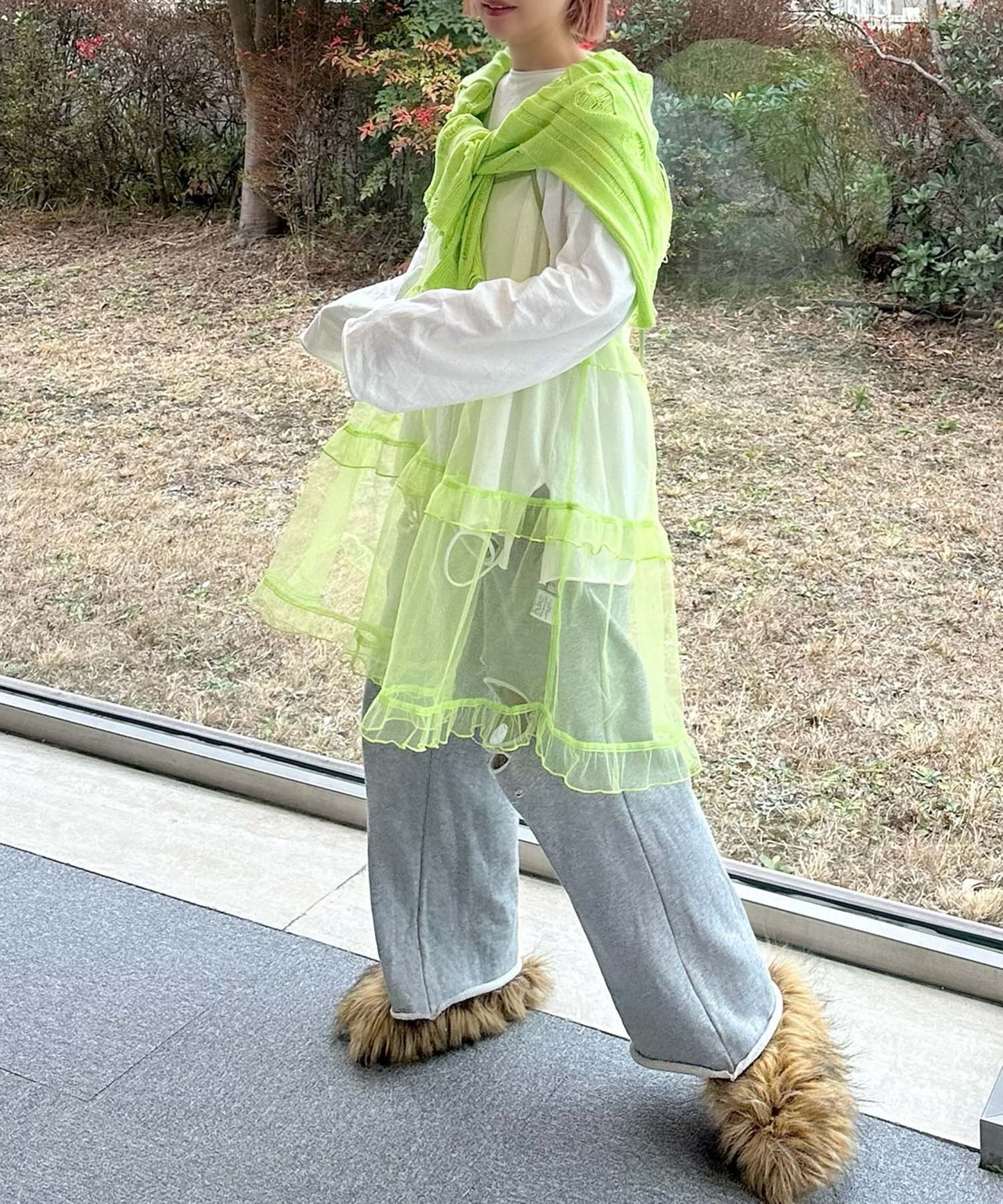 ハートダメージニットのnew【ライム】