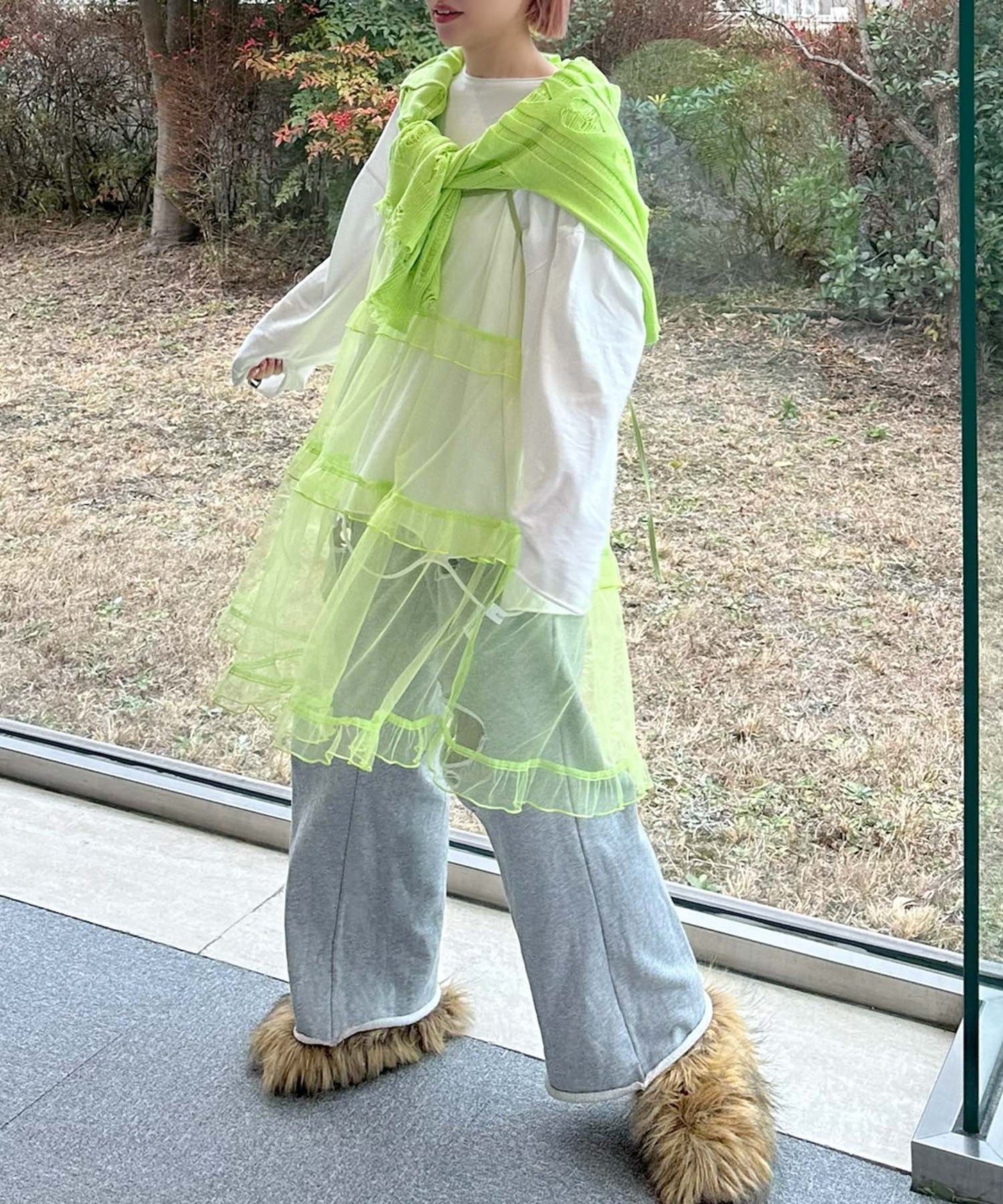 フリルティアードキャミワンピミニ【ライム】