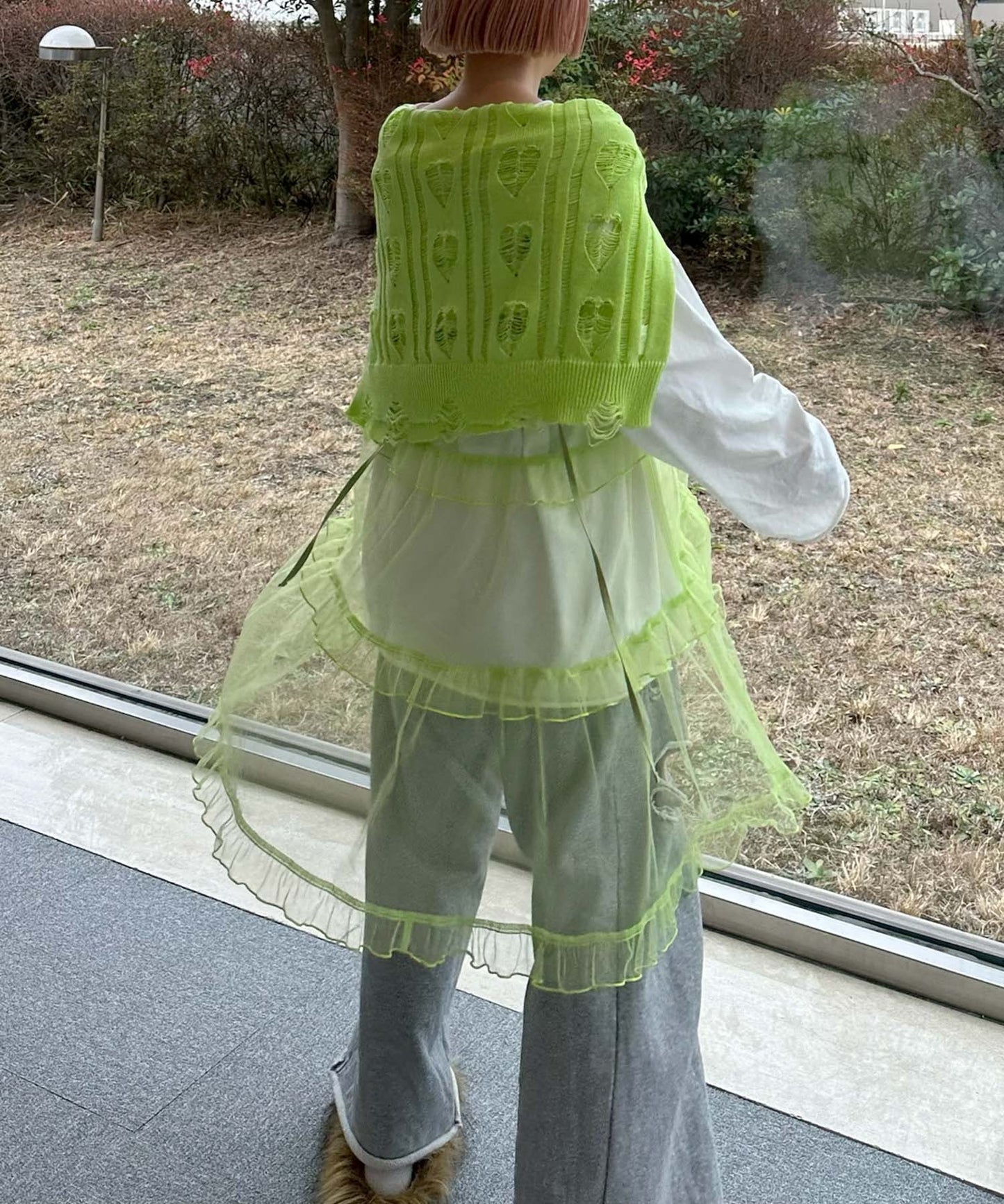 ハートダメージニットのnew【ライム】