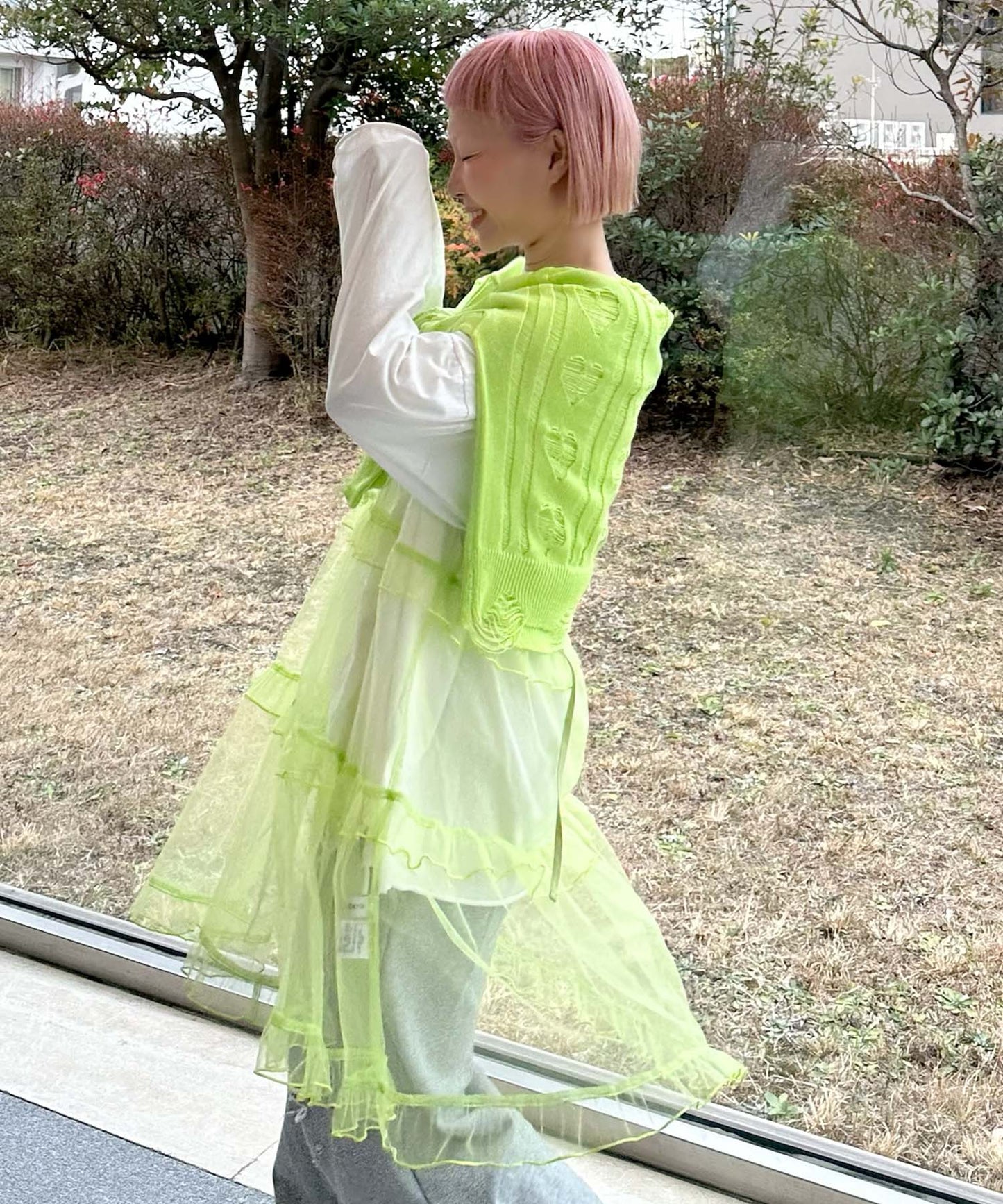 ハートダメージニットのnew【ライム】