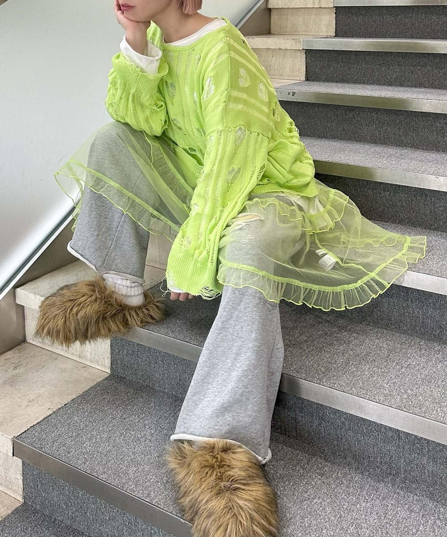 ハートダメージニットのnew【ライム】