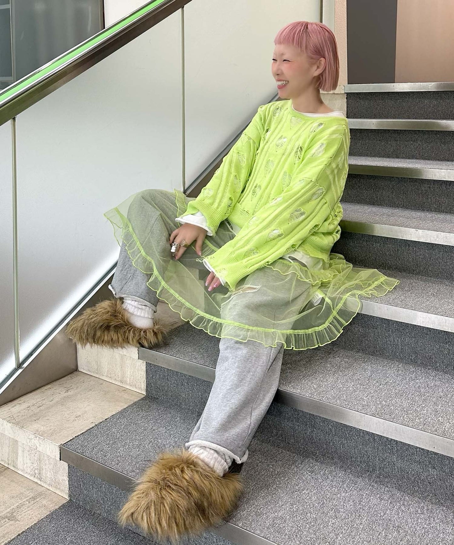 フリルティアードキャミワンピミニ【ライム】