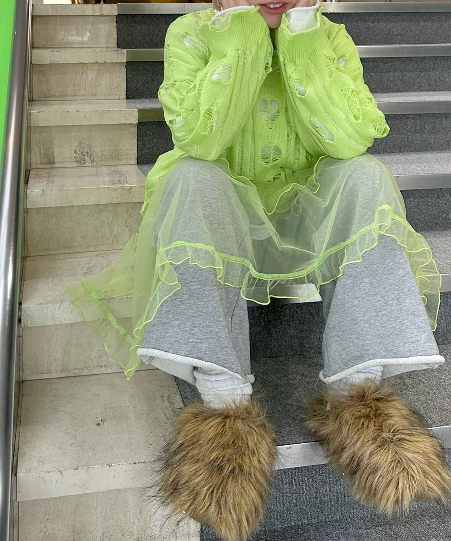 ハートダメージニットのnew【ライム】