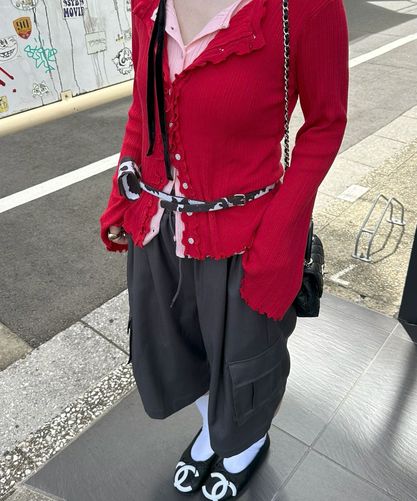 ふりふりいっぱいレイヤードしてる風カーデ【レッド】
