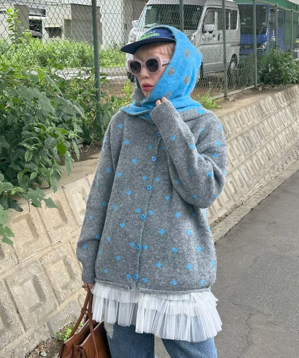 マフラーセットのドットニット【グレー】