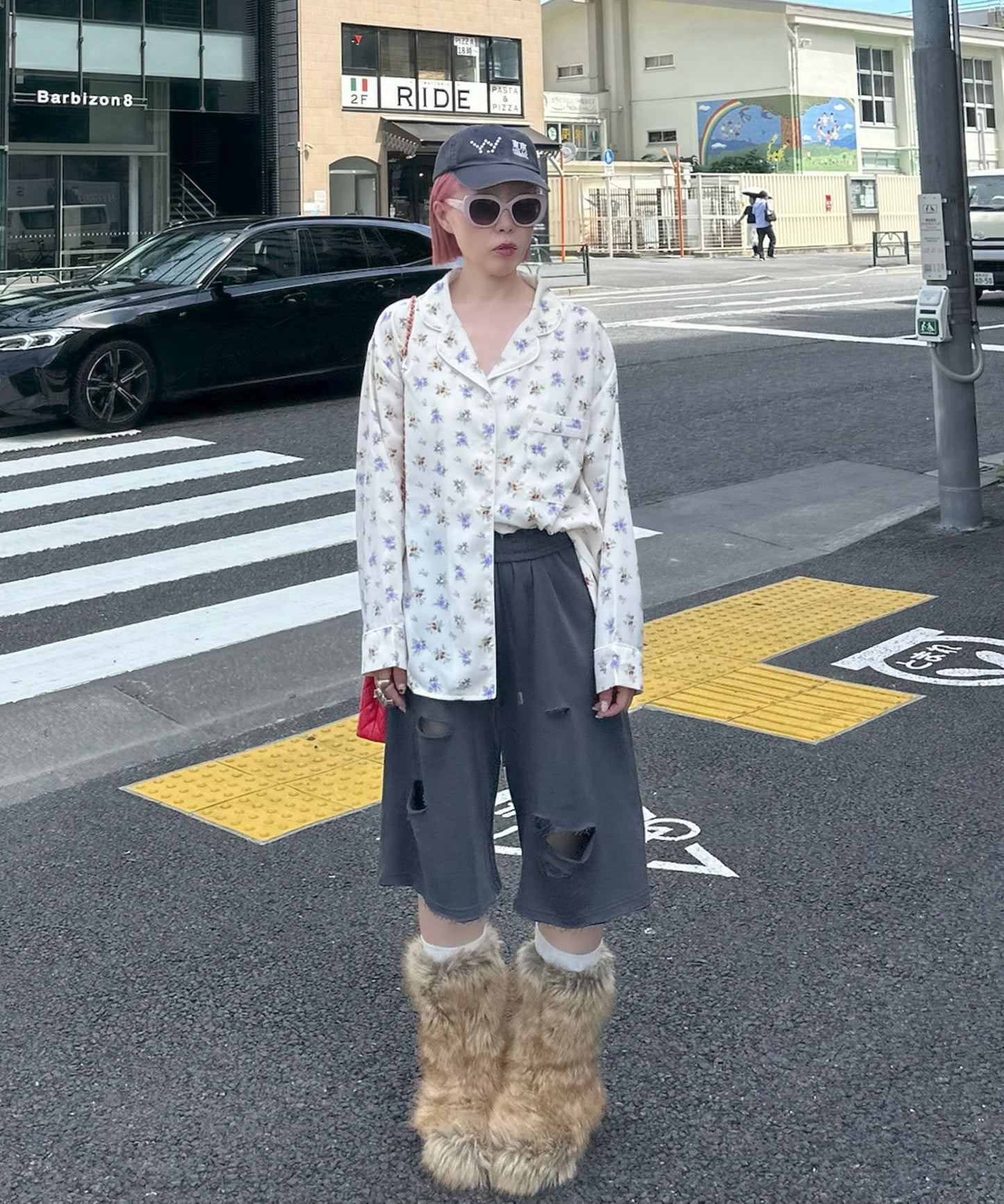 【セットアップで着られる】花柄パジャマゆるシャツ【オフホワイト】