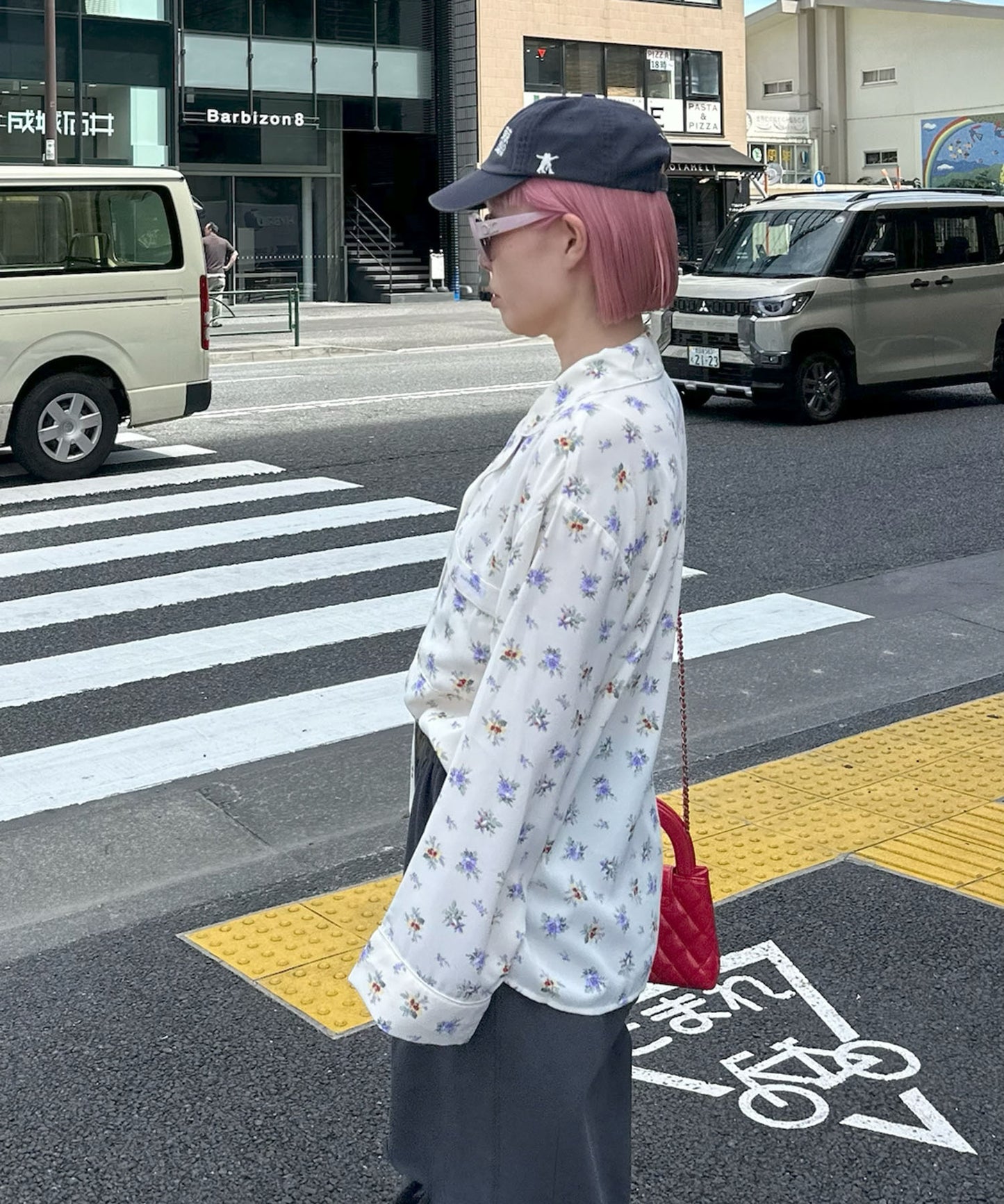 【セットアップで着られる】花柄パジャマゆるシャツ【オフホワイト】