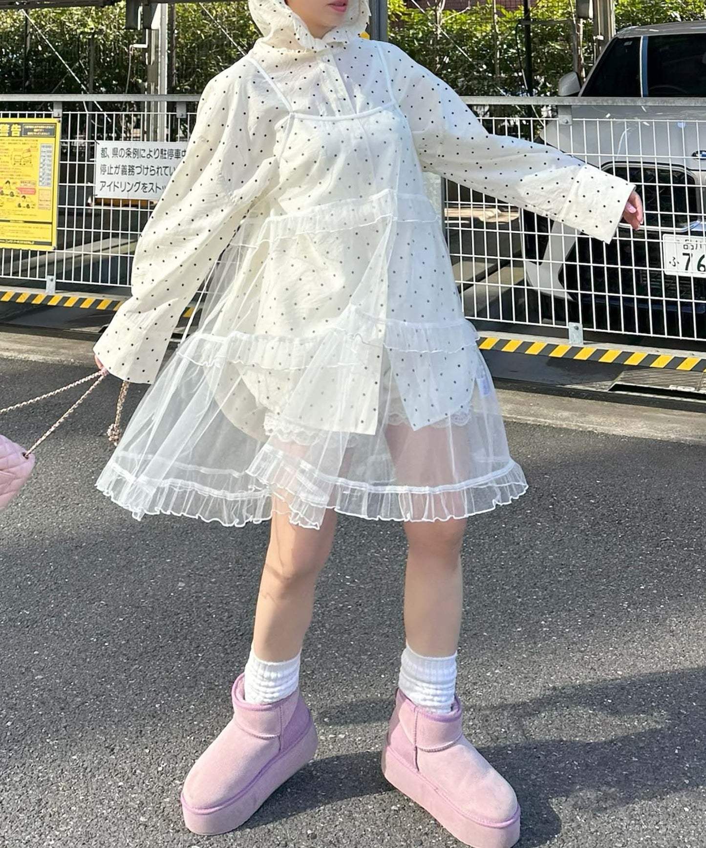 フリフリフードシャツ【ホワイト系】