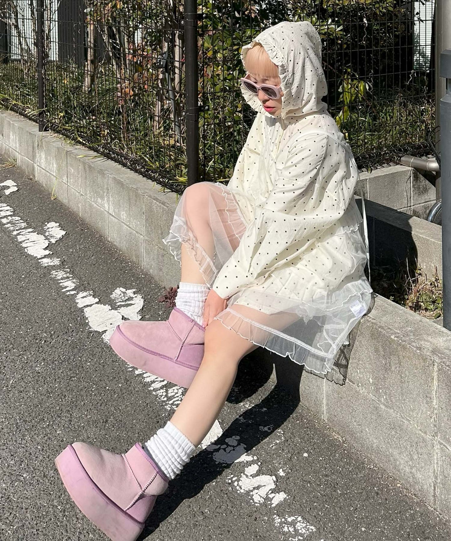 フリフリフードシャツ【ホワイト系】