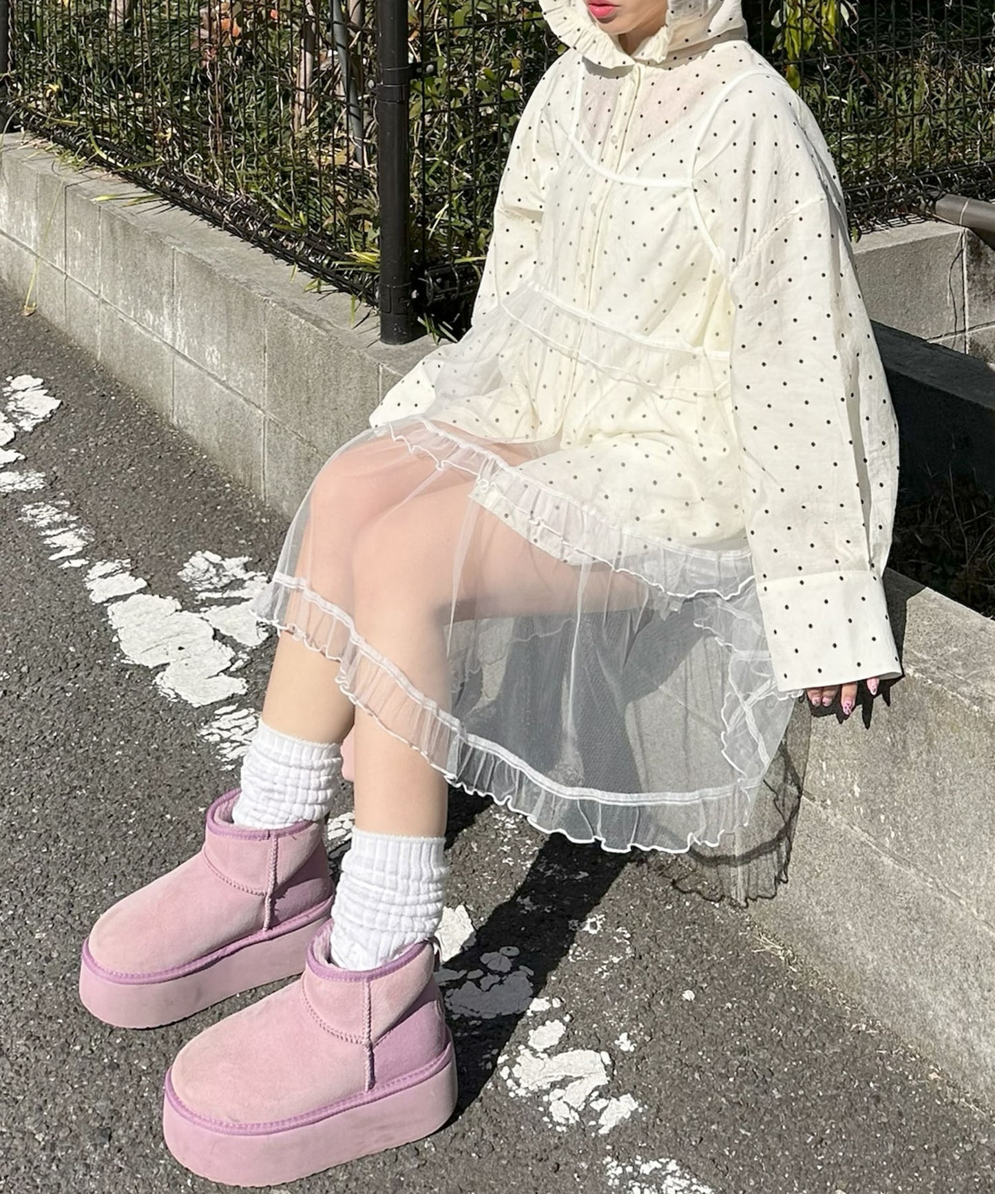 フリフリフードシャツ【ホワイト系】